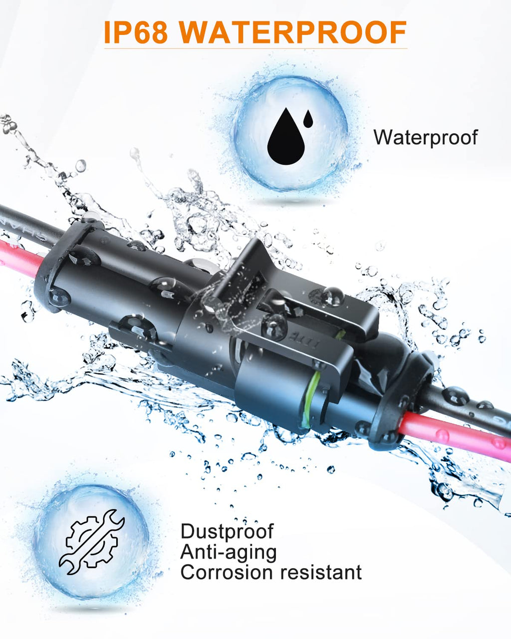 NAOEVO 2 Pin Connector Waterproof, 16 AWG 2 Wire Connectors, Automotive Electrical Male and Female Plug with Heat Shrink Tubing for Car Truck Boat Wire Connection, 6 Kits