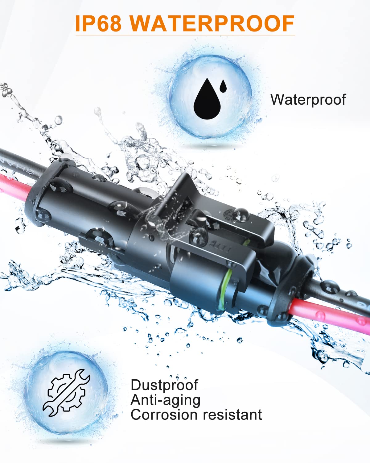 NAOEVO 2 Pin Connector Waterproof, 16 AWG 2 Wire Connectors, Automotive Electrical Male and Female Plug with Heat Shrink Tubing for Car Truck Boat Wire Connection, 6 Kits