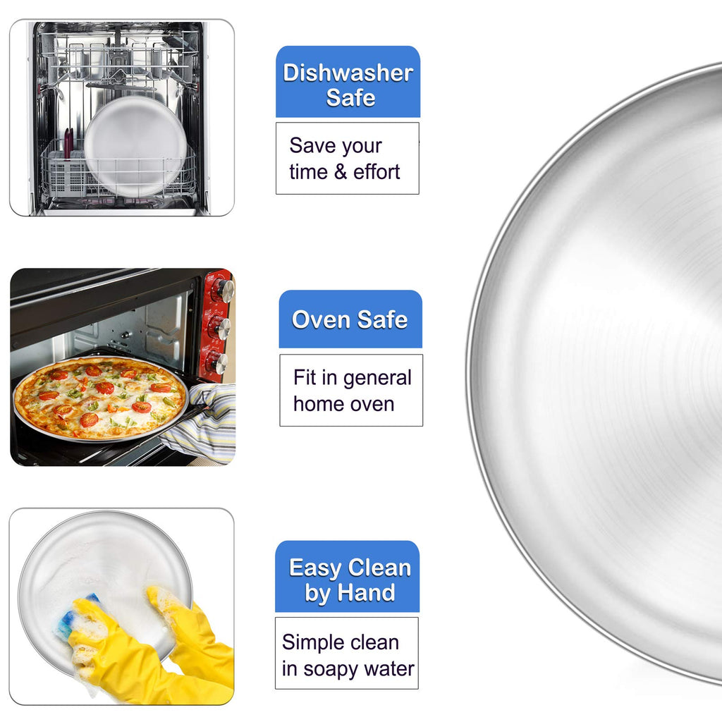 P&P CHEF Pizza Pan Set of 2, Stainless Steel Pizza Tray, Round Pizza Plate For Pie Cookie Pizza Cake, Non Toxic & Heavy Duty, Dishwasher Safe & Easy Clean, 10 Inch & Silver