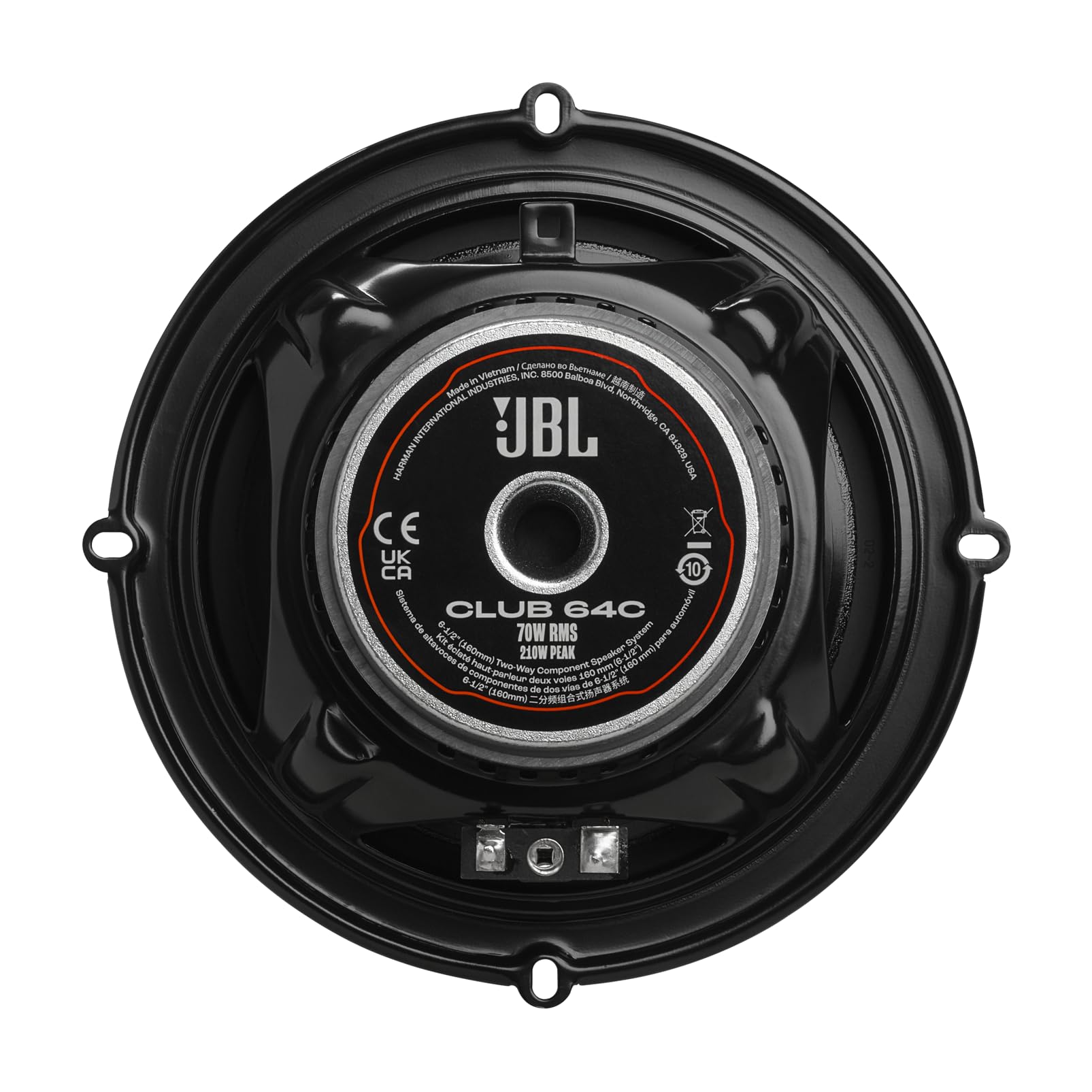 JBL Club 34F - 3-1/2" (87mm) Two-Way Car Speaker, 75 Watts Peak, 25 Watts RMS, Sensitivity (@ 2.83V): 89dB, Frequency Response: 90Hz – 20kHz, Nominal Impedance: 3.0 ohms