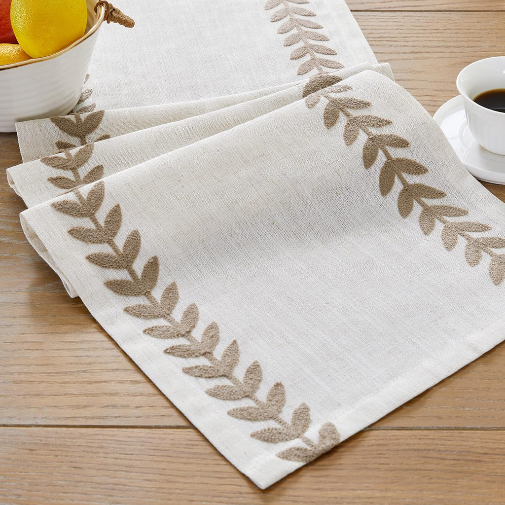 Wracra Embroidered Placemats, 13 x 18 Inch Set of 4 Placemats, Irregular Willow Rustic Place Mats for Kitchen Table and Heat Resistant, Blue 4PCS