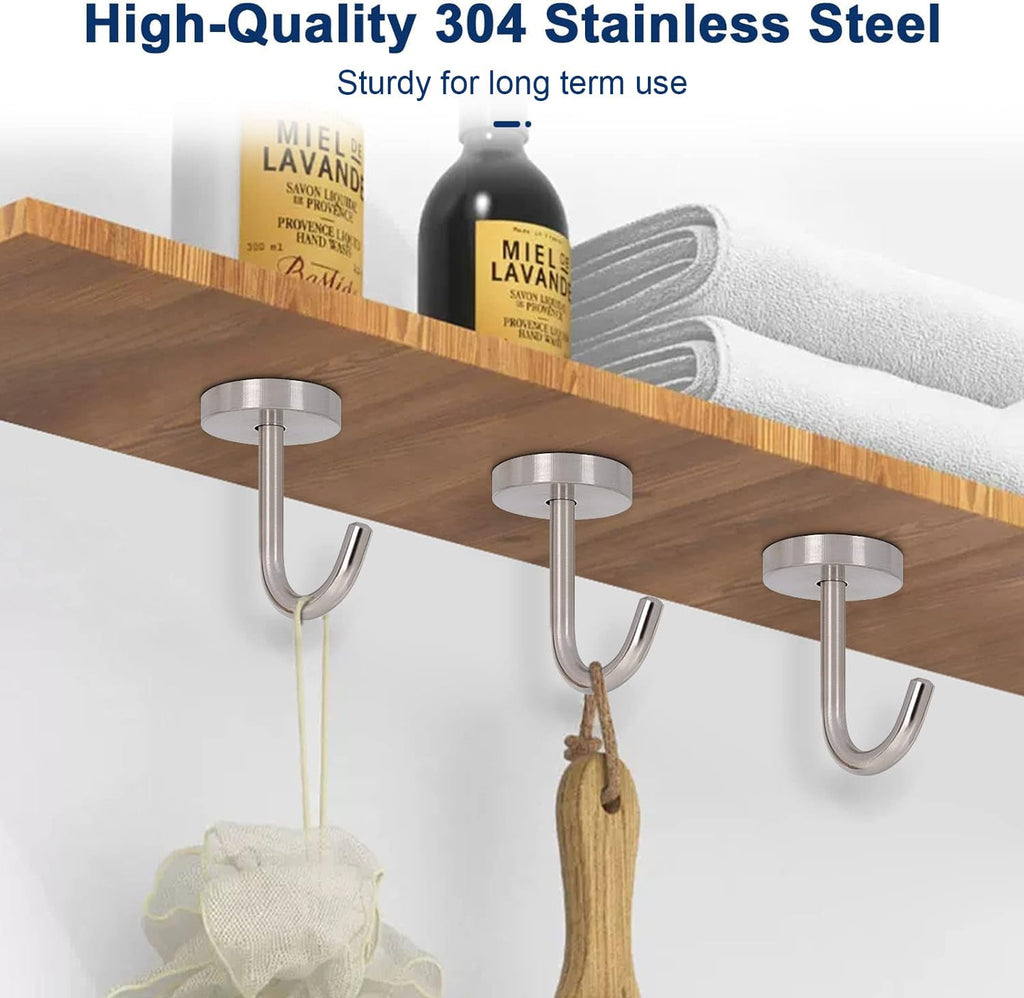 NearMoon Coat Hooks, Wall Mount Hooks for Hanging Hat Hurse Robe, 304 Stainless Steel Heavy Duty Towel Hangers for Bathroom Livingroom Kitchen-Ceiling Hook, 6 Pack (2 Inch, Brushed Nickel)