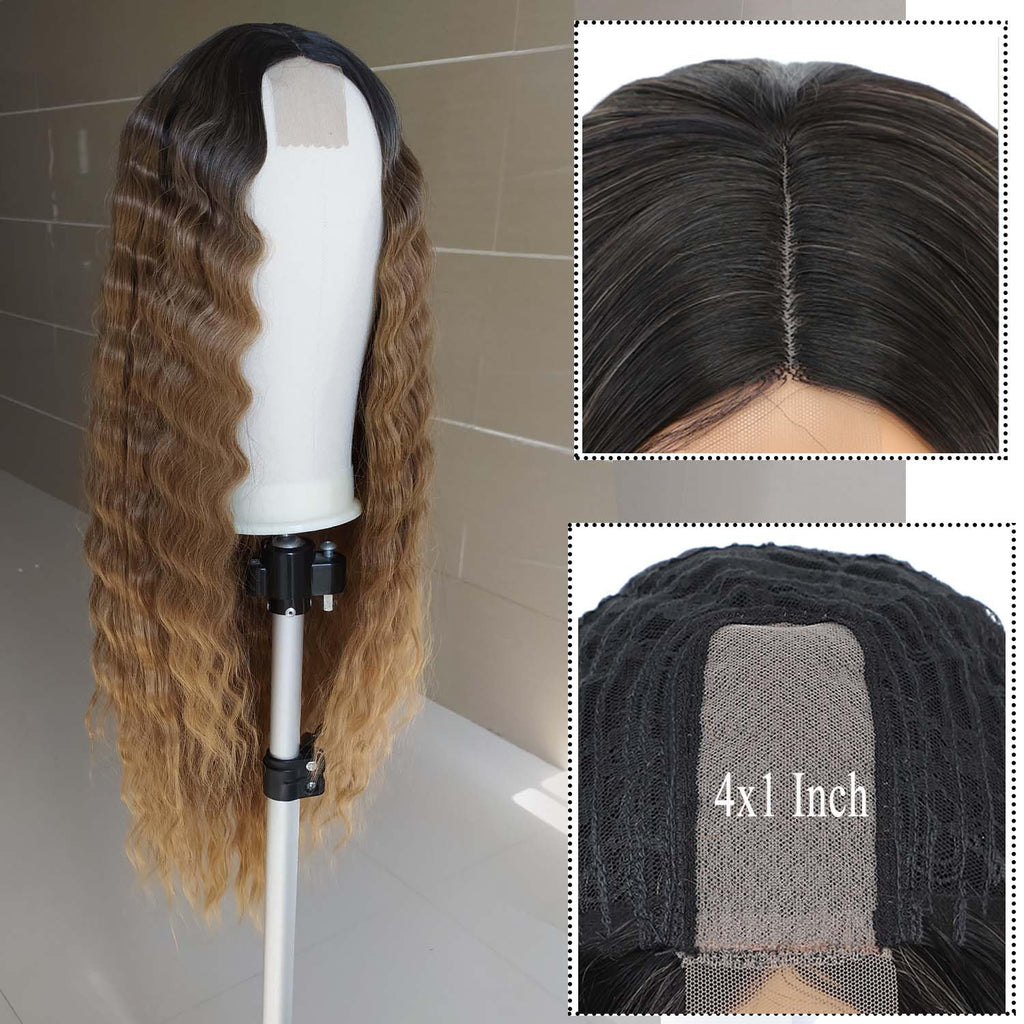INSTASTYLE 30 Inch Synthetic Curly Wigs for Women Long Black Hair Wig Lace Front 4" Simulated Scalp Natural Loose Deep Wave Crimps Curls Wig As Hair Replacement Wigs 1B