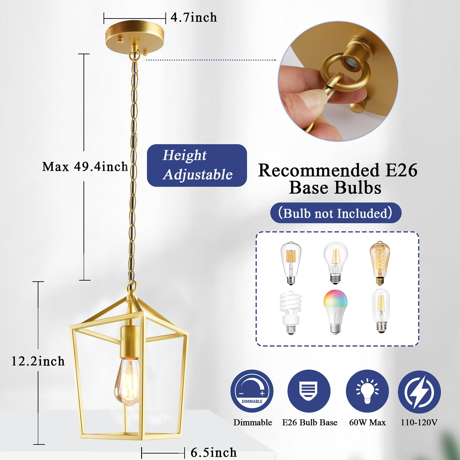 Sheetea 2-Pack Gold Pendant Lights Kitchen Island, Modern Mid Century Light Fixtures Hanging Lamp for Kitchen, Farmhouse Kitchen Pendant Lighting Over Island, Metal Cage Design