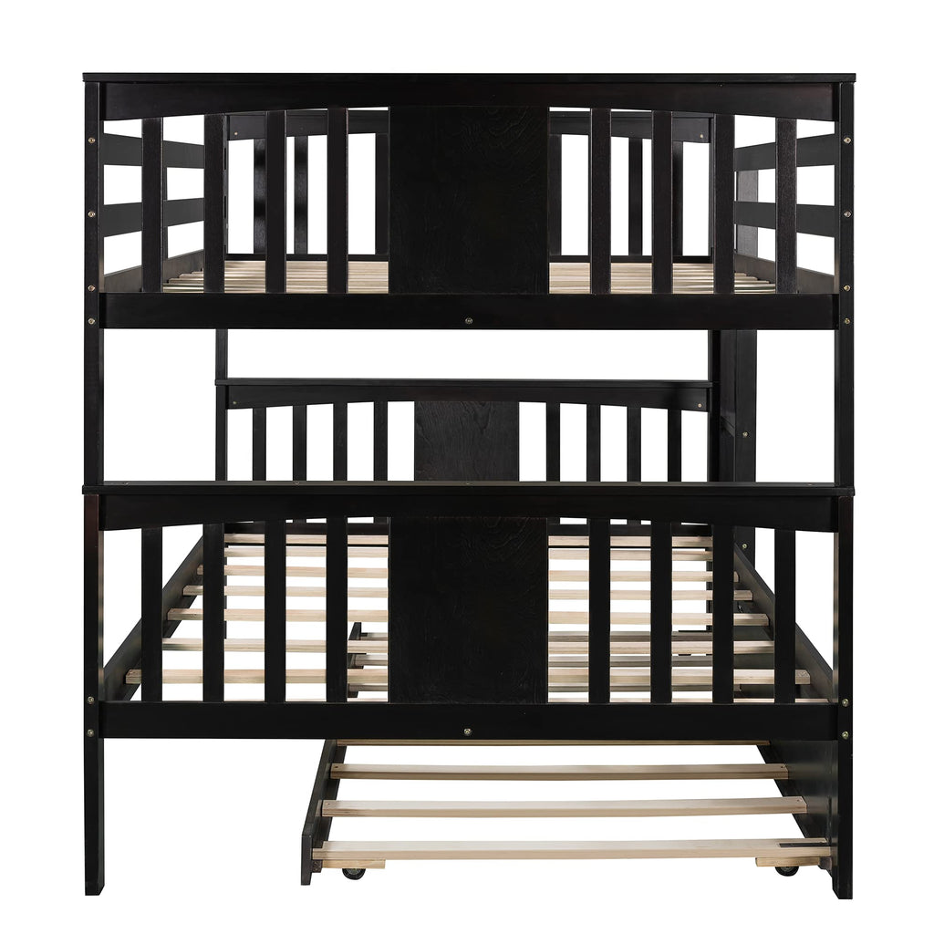 Merax Full Over Full Bunk Bed Convertible to Two Separate Beds, Solid Pine Wood Frame with Safety Guardrail & Headboard, Sturdy Durable Design, for Teens, Espresso