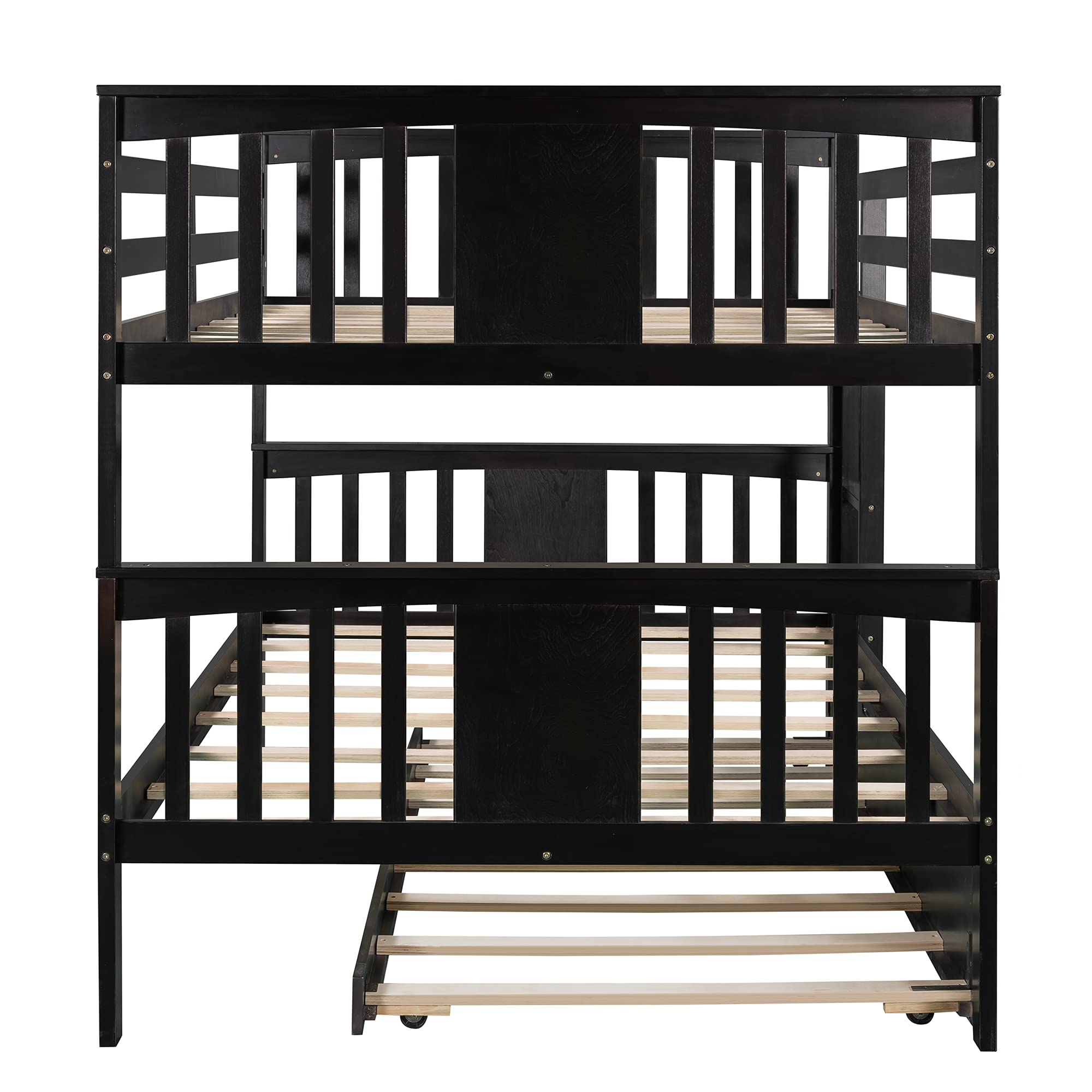 Merax Full Over Full Bunk Bed Convertible to Two Separate Beds, Solid Pine Wood Frame with Safety Guardrail & Headboard, Sturdy Durable Design, for Teens, Espresso
