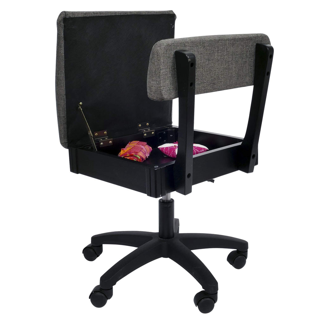 Arrow Sewing H8123 Adjustable Height Hydraulic Sewing and Craft Chair with Under Seat Storage and Solid Fabric, Lady Gray Fabric