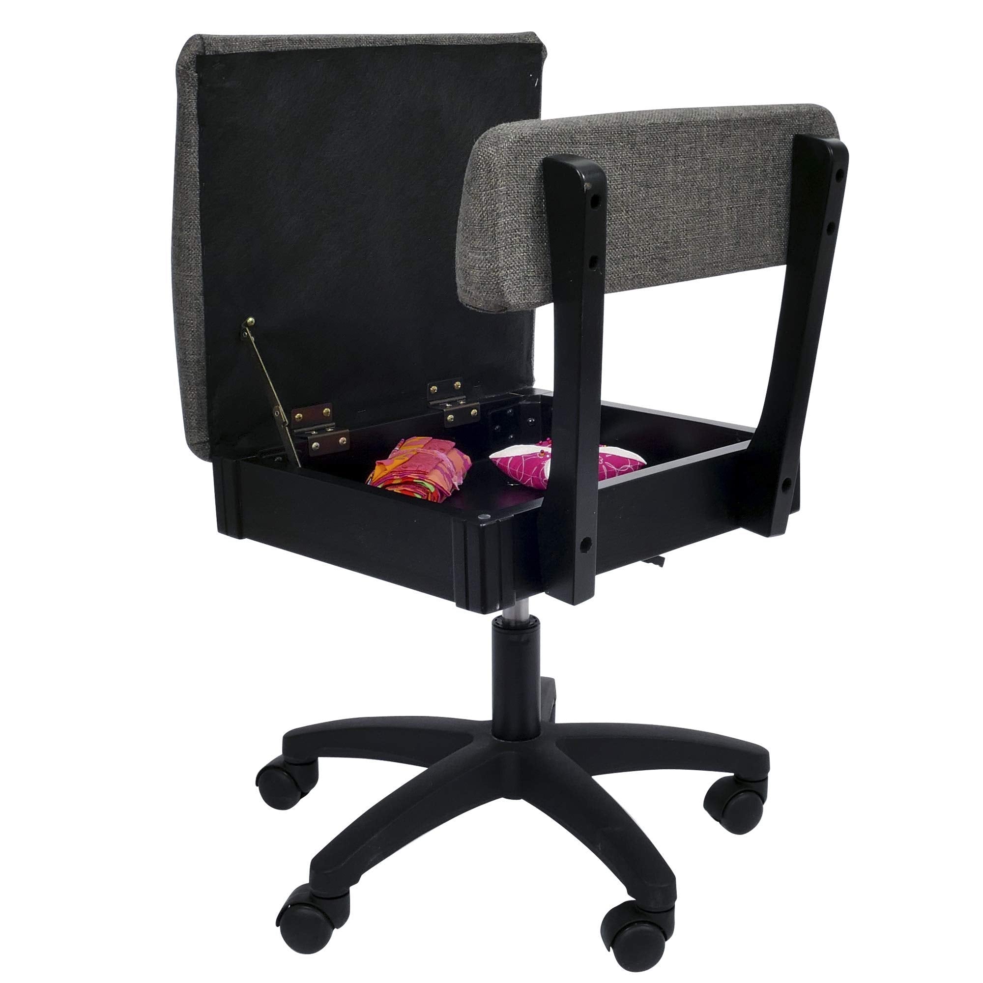 Arrow Sewing H8123 Adjustable Height Hydraulic Sewing and Craft Chair with Under Seat Storage and Solid Fabric, Lady Gray Fabric