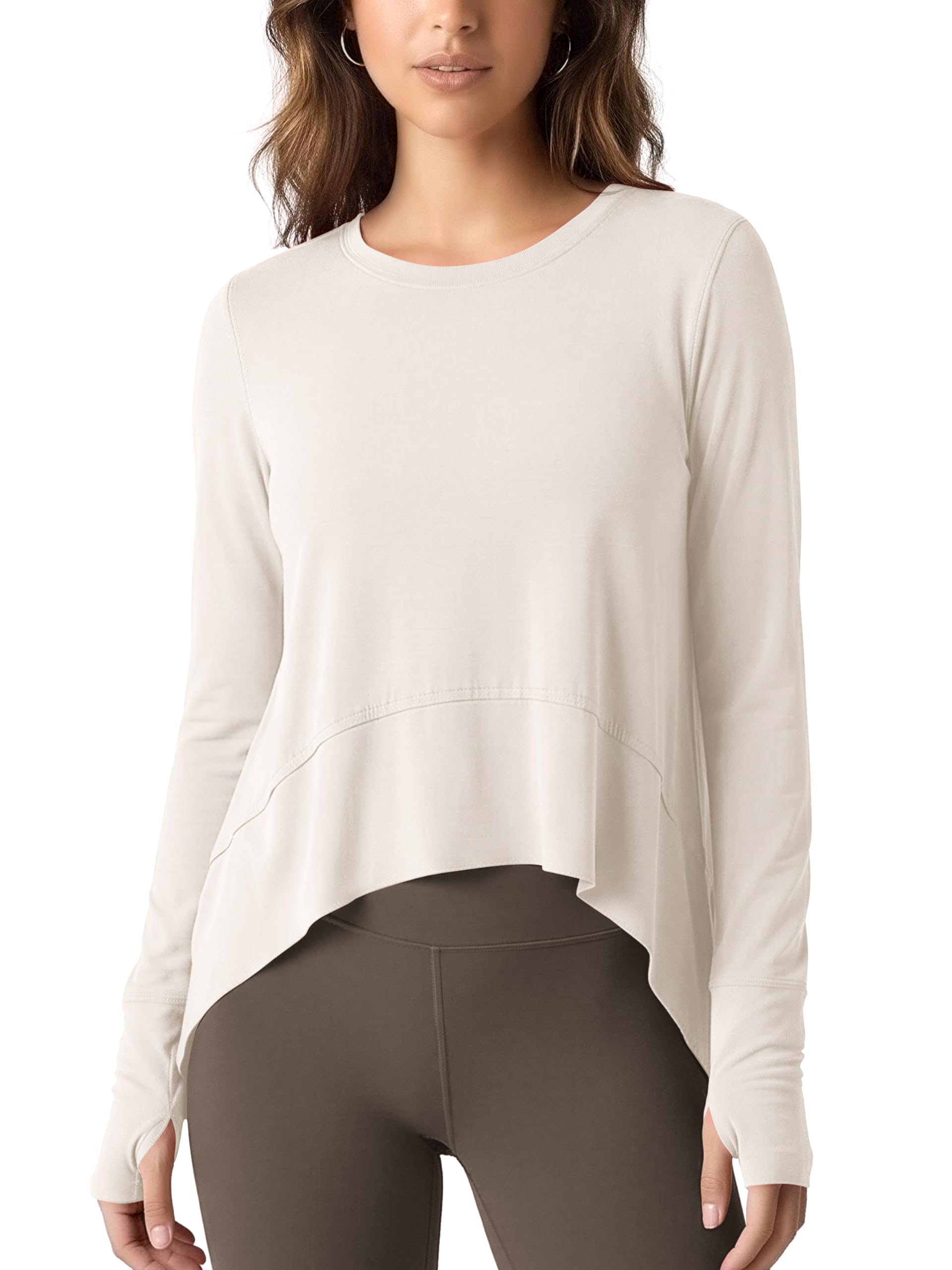 ODODOS Long Sleeve Tee for Women with Thumb Hole Athletic Gym Workout Crop Tops Yoga Shirts