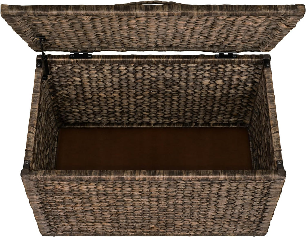 eHemco Heavy-duty Water Hyacinth Wicker Storage Trunk with Metal Frame, 30 by 17.5 by 17.5 Inches, Brown Wash