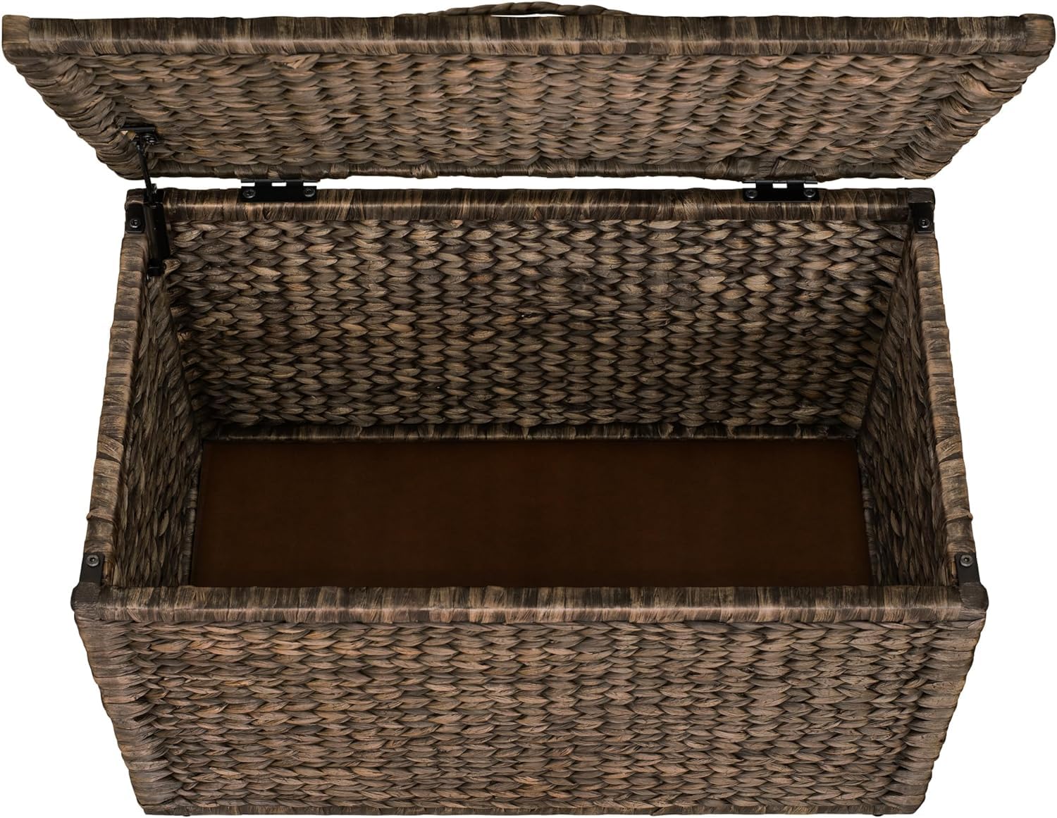 eHemco Heavy-duty Water Hyacinth Wicker Storage Trunk with Metal Frame, 30 by 17.5 by 17.5 Inches, Brown Wash