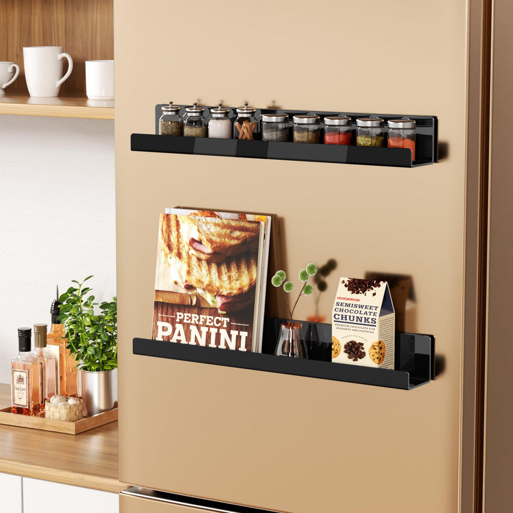 Magnetic Book Shelf for Whiteboard, Reusable Acrylic Book Display Shelf with Strong Adsorption Capacity, Magnetic Book Holder for Classroom Refrigerator Office Teacher Kids, Black