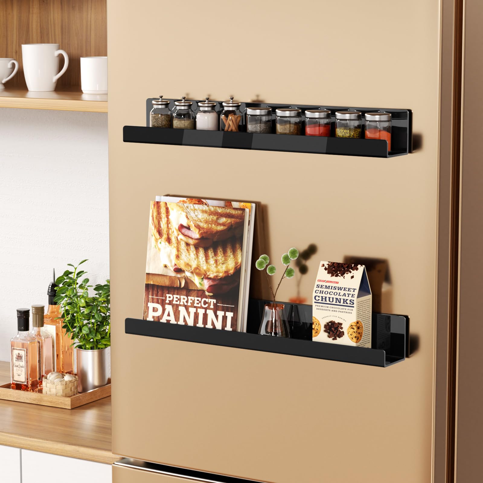 Magnetic Book Shelf for Whiteboard, Reusable Acrylic Book Display Shelf with Strong Adsorption Capacity, Magnetic Book Holder for Classroom Refrigerator Office Teacher Kids, Black