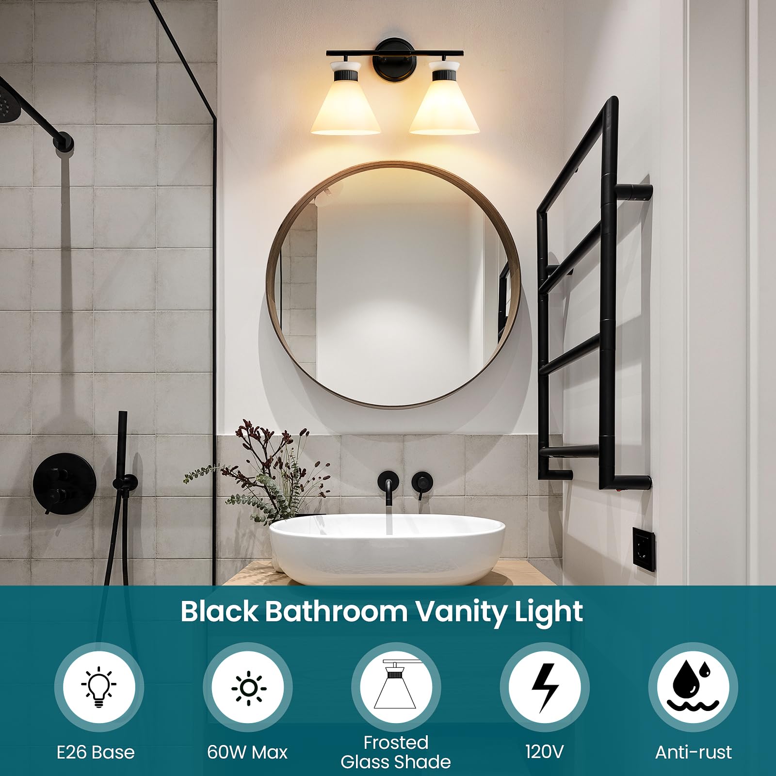 WOSHITU Gold Bathroom Light Fixtures: Modern Vanity Lighting Fixtures 2 Lights for Bathroom Mid Century Vanity Light Sconces Over Mirror with Frosted Milky Glass for Bath Bedroom Makeup