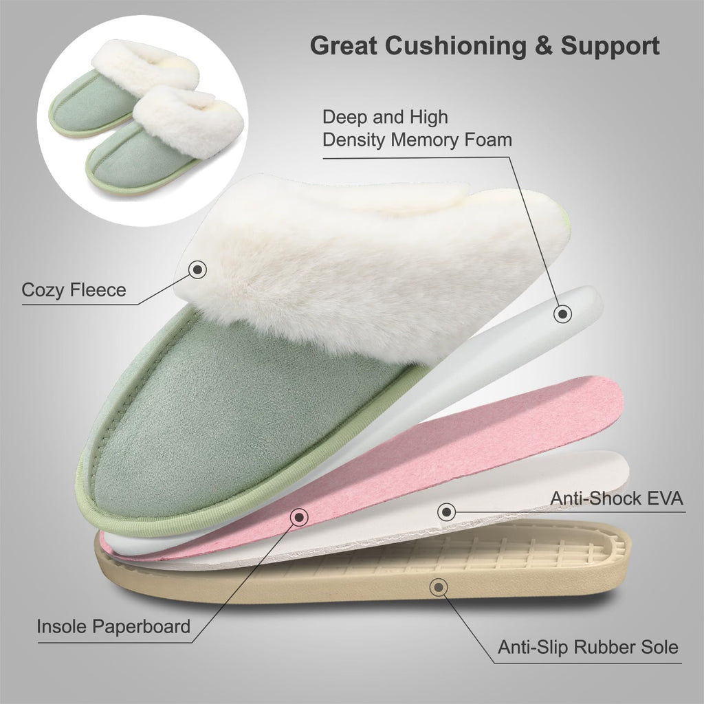 Besroad Winter Fuzzy House Slippers Sandals Plush Faux Fur Fluffy Flats Slippers Warm Slide Shoes for Women
