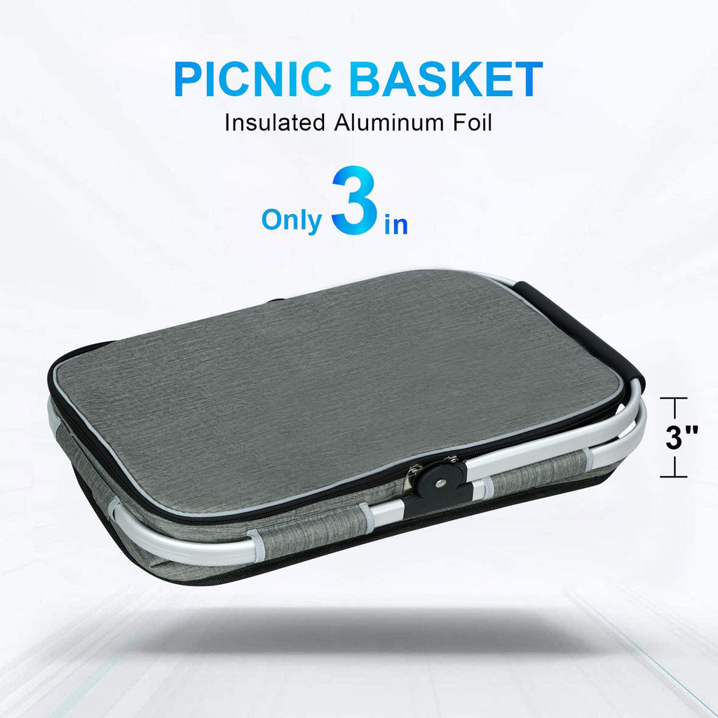 LIQING 35L Large Picnic Basket 2 Layers of Internal Pockets Leak-Proof and Insulated ，Folding with Internal Support for enhansed Stability, Wedding Gifts for Couple(Black)