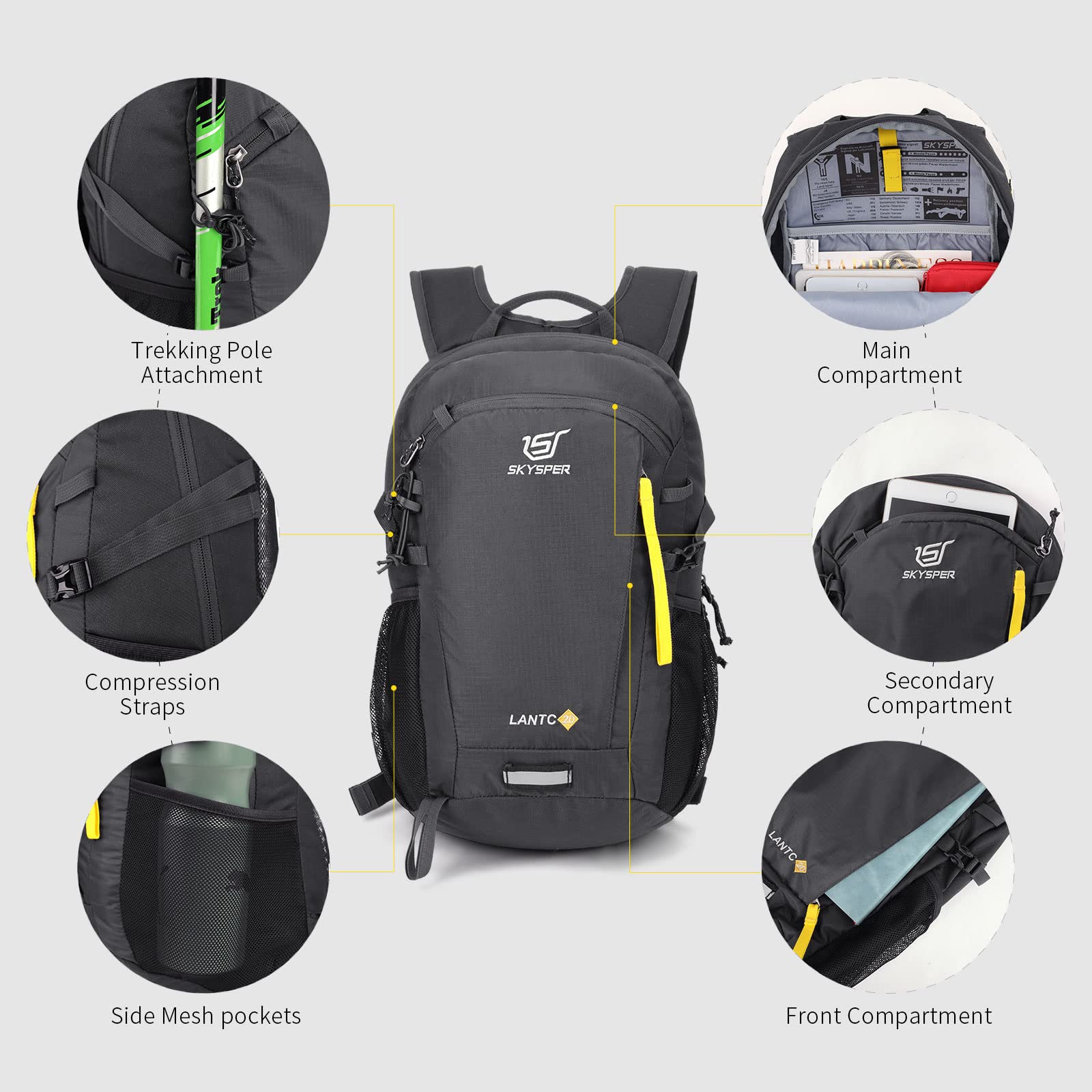 SKYSPER Small Hiking Backpack, 20L Lightweight Travel Backpacks Hiking Daypack for Women Men