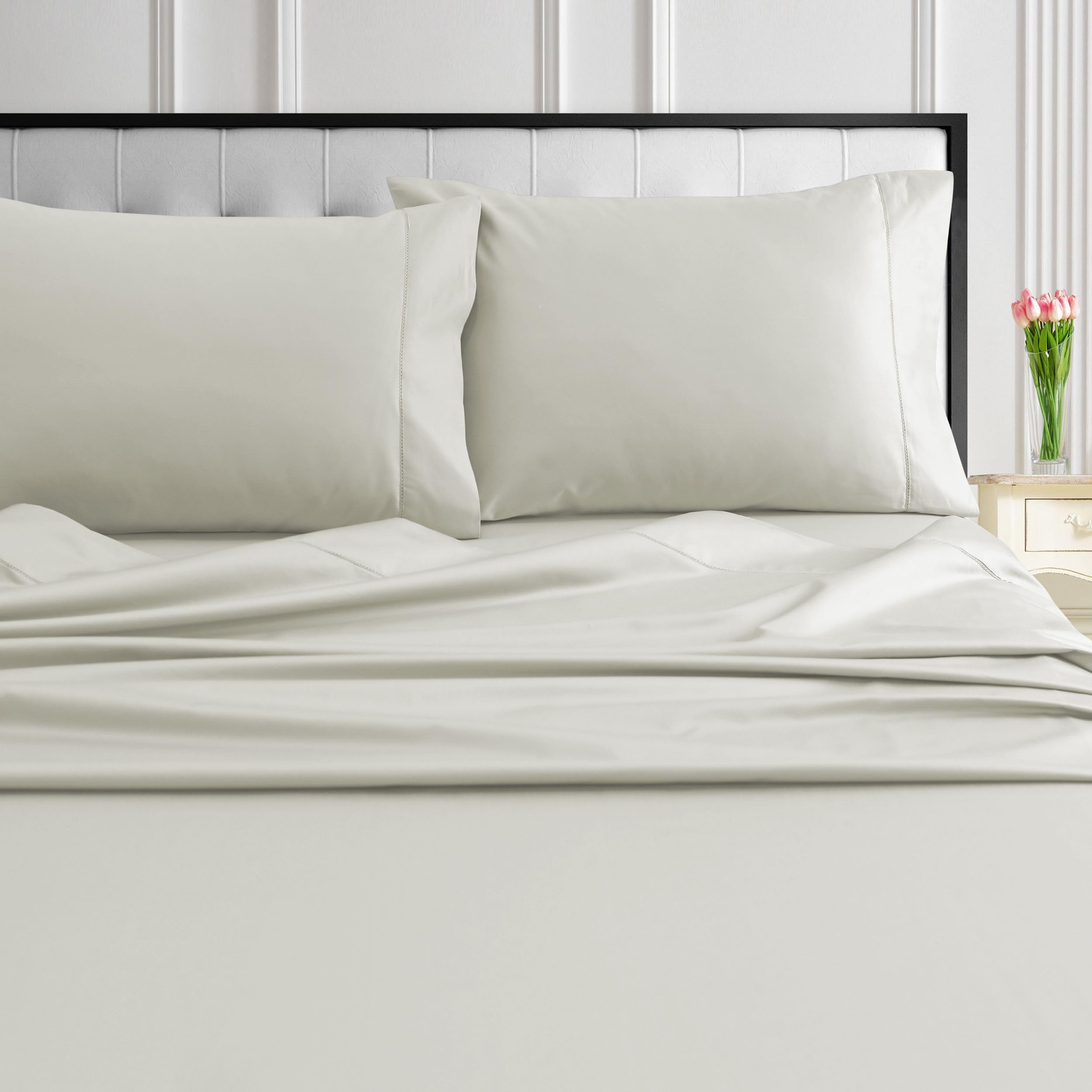 Tribeca Living 1000 Thread Count Egyptian Cotton Sheets King Size - Silky Smooth Sateen Weave for Luxurious Sleep - 22 Inch Deep Pocket 4-Piece Set in Classic Blue