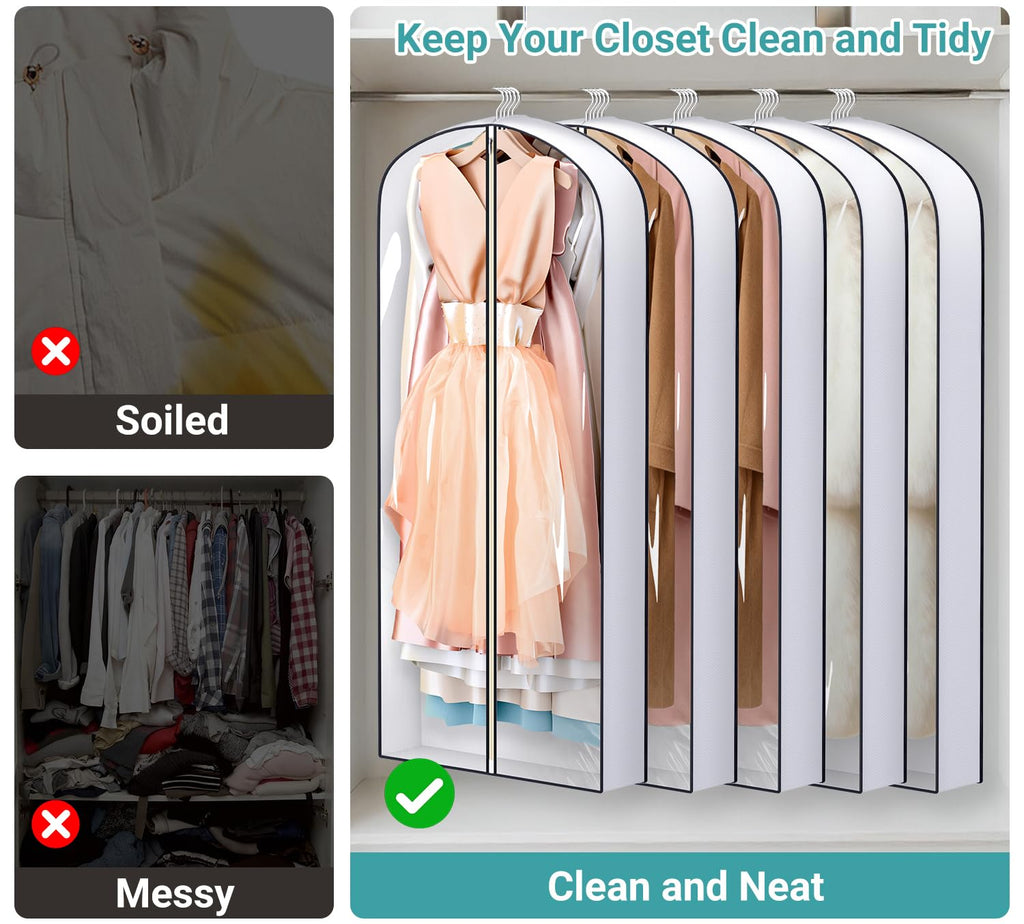 SLEEPING LAMB 60" Gusseted Garment Bags for Closet Storage Clear Dress Bag Hanging Clothes Storage for Long Gowns, Coats, Sweaters, 2 Packs