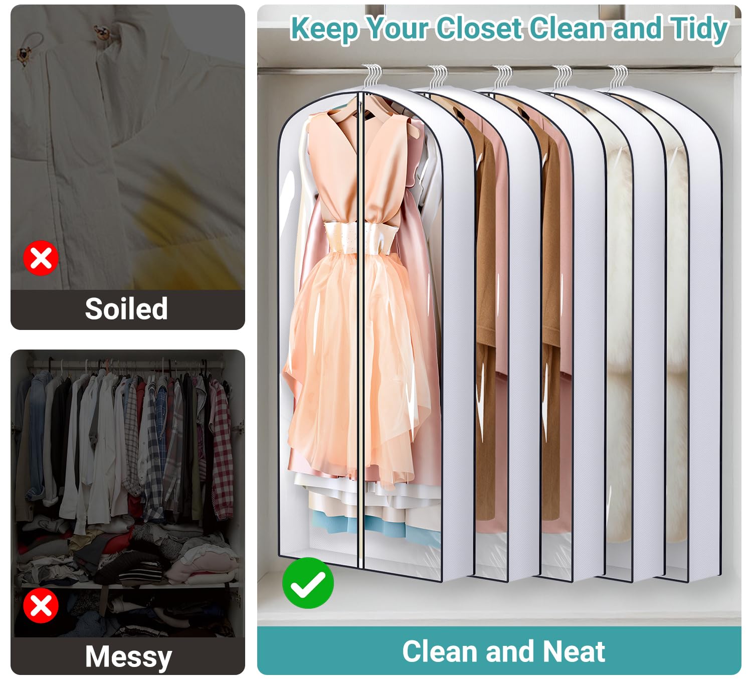 SLEEPING LAMB 60" Gusseted Garment Bags for Closet Storage Clear Dress Bag Hanging Clothes Storage for Long Gowns, Coats, Sweaters, 2 Packs
