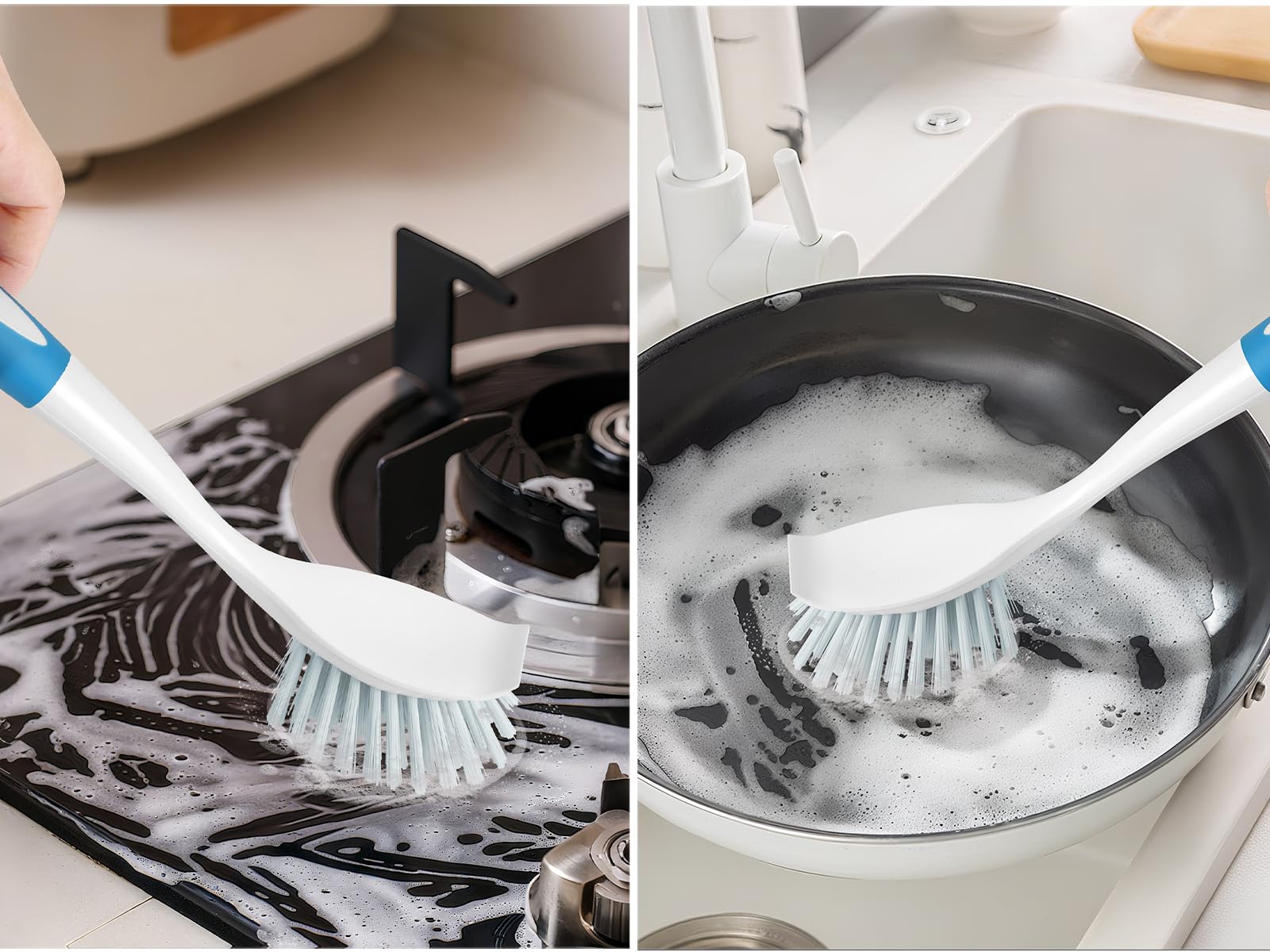Dish Brush with Handle, Firm & Stiff Bristles Dish Scrubber for Pots, Pans & Sink Cleaning, 2 Pack