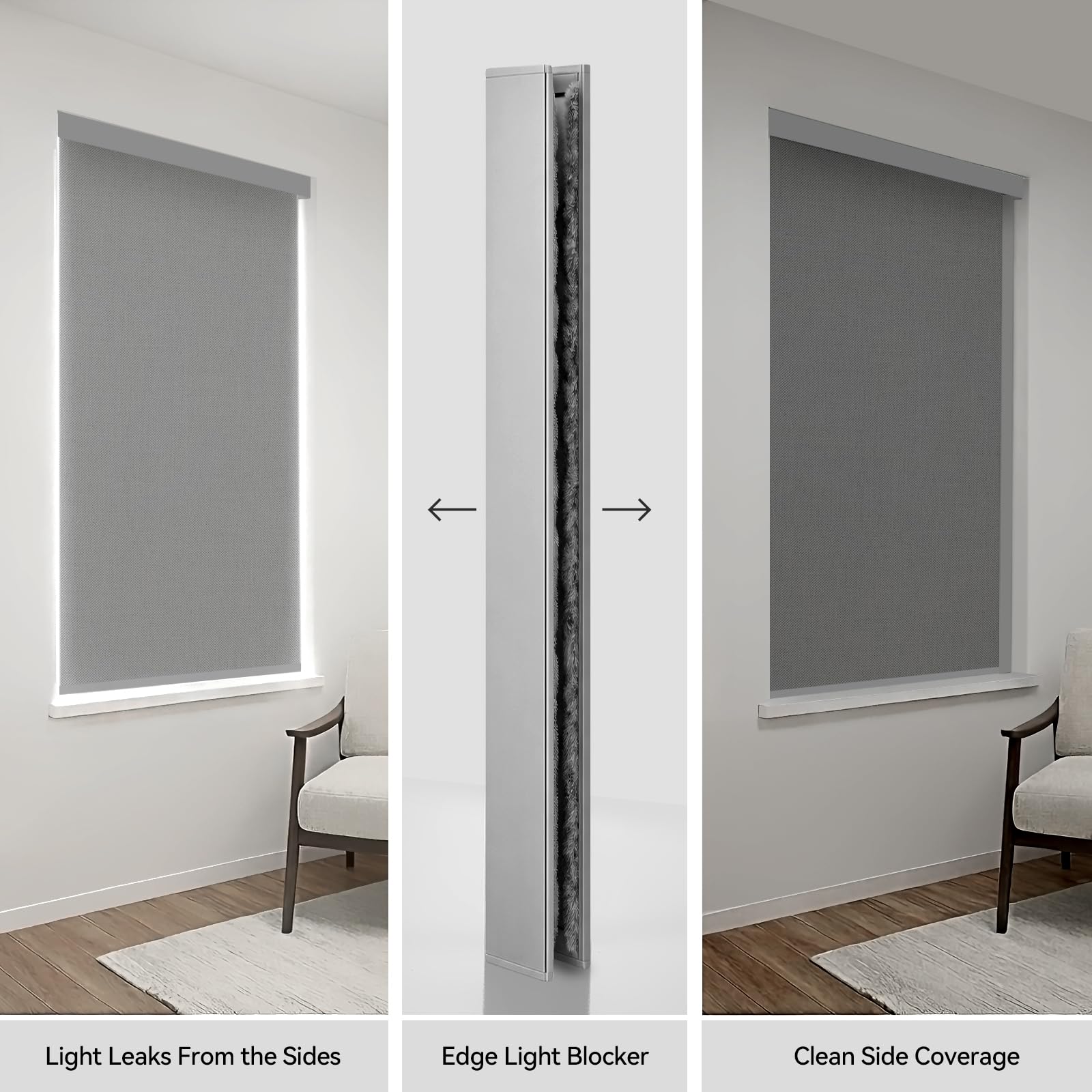 ZSTARR PVC Light Blockers Blackout Light Blockers Side Tracks for Window Shades Blinds Side Tracks for Blackout Shades Easy to Install Light Blocking Strips for Bedroom (Black, 58",2Pcs)
