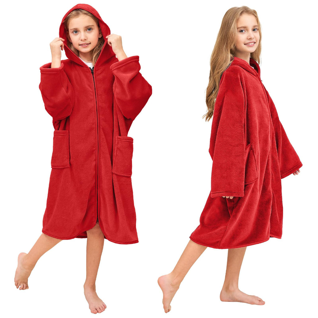 Hiturbo Kids Bath Towel Hoodie: Soft Plush Zipper Surf Poncho - Warm Fleece Changing Towels Swimming Outerwear (Blue)