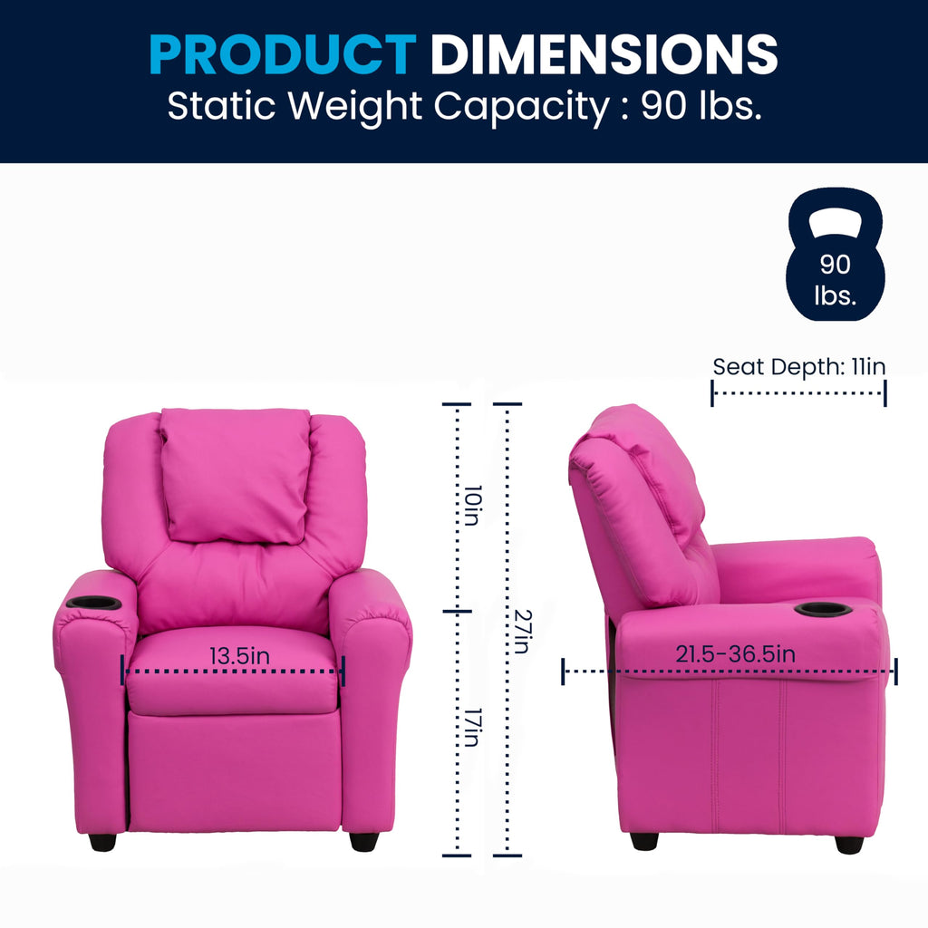 Flash Furniture Vana Vinyl Kids Recliner with Cup Holder, Headrest, and Safety Recline, Contemporary Reclining Chair for Kids, Supports up to 90 lbs., Beige