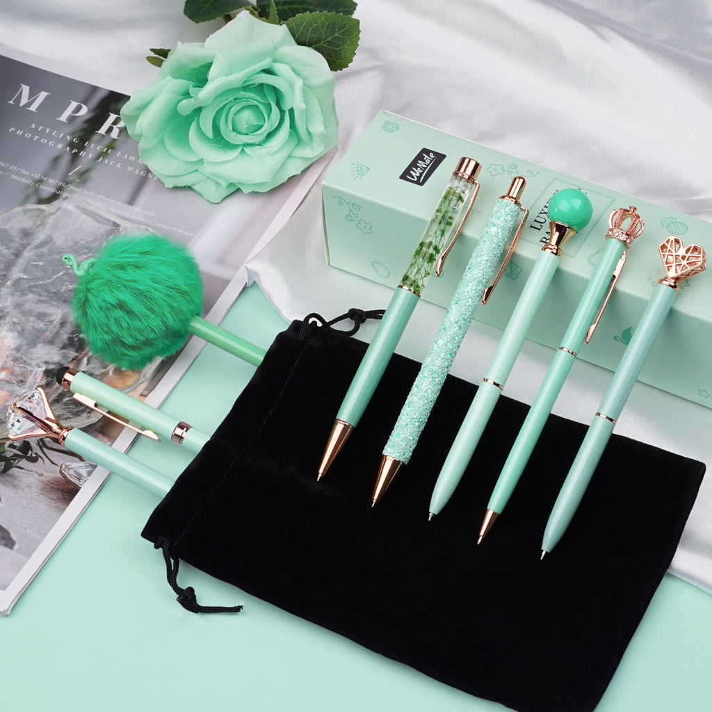 WEMATE 8Pcs Ballpoint Pens Set Metal Crystal Diamond Pen Glitter for Journaling Black Pen Bling in Black & Blue Ink Pretty Cute Pens Fancy Pens Gifts for Women Wedding School Office Desk(Black)