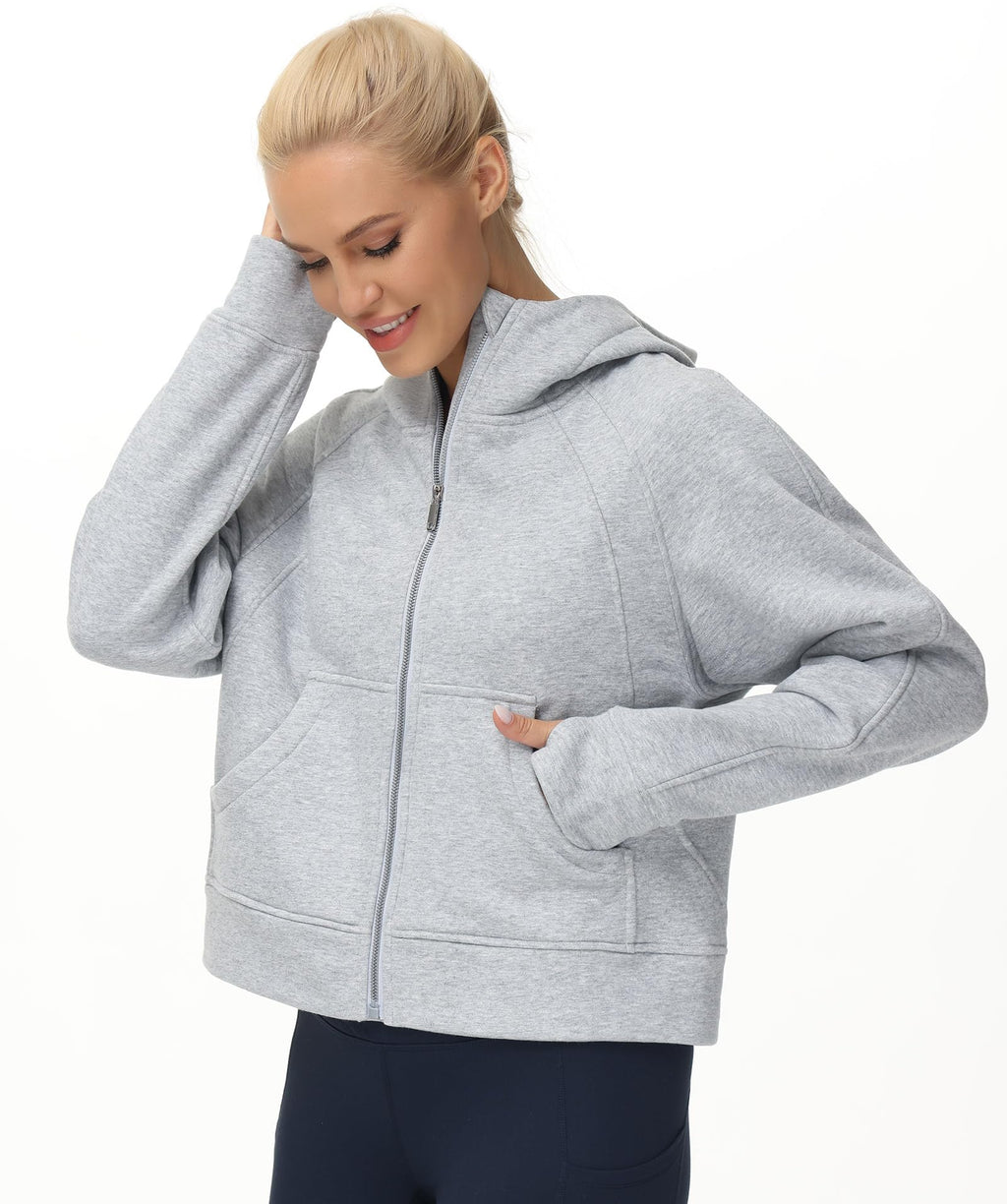 THE GYM PEOPLE Women's Full-Zip Up Hoodies Jacket Fleece Workout Crop Tops Sweatshirts with Pockets Thumb Hole