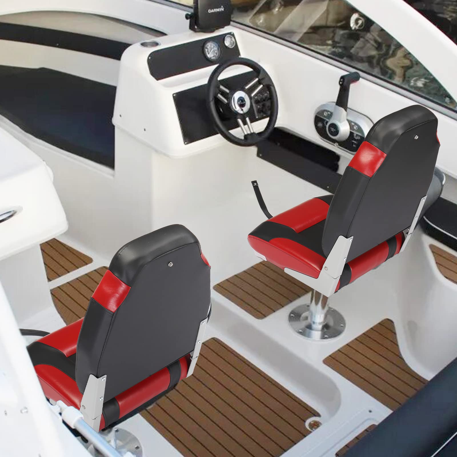 PEXMOR Boat Seats, Low/High Back, Folding, Waterproof, Captain Seat, 2 Packs (High Back-Blue & White)