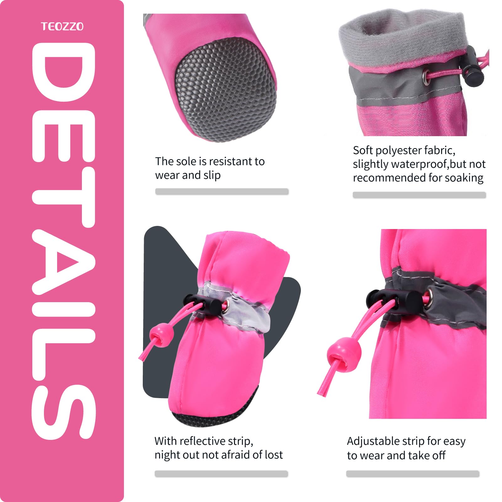 Dog Shoes for Hot Pavement, Summer Dog Boots & Paw Protector, Anti-Slip Sole Dog Booties with Reflective Straps Dog for Small Medium Dogs 4PCS (A-Pink, Size 3: 1.37"(Width))