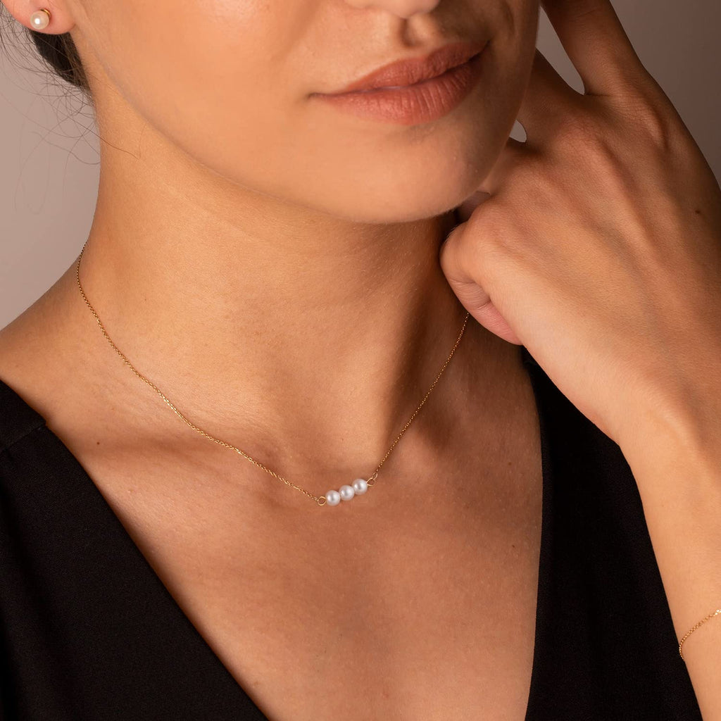 Pearl Necklaces for Women,14K Real Gold Plated Dainty Cute Pearl Necklace for Women Handmade Pearl Chain Necklace Everyday Jewelry Gift