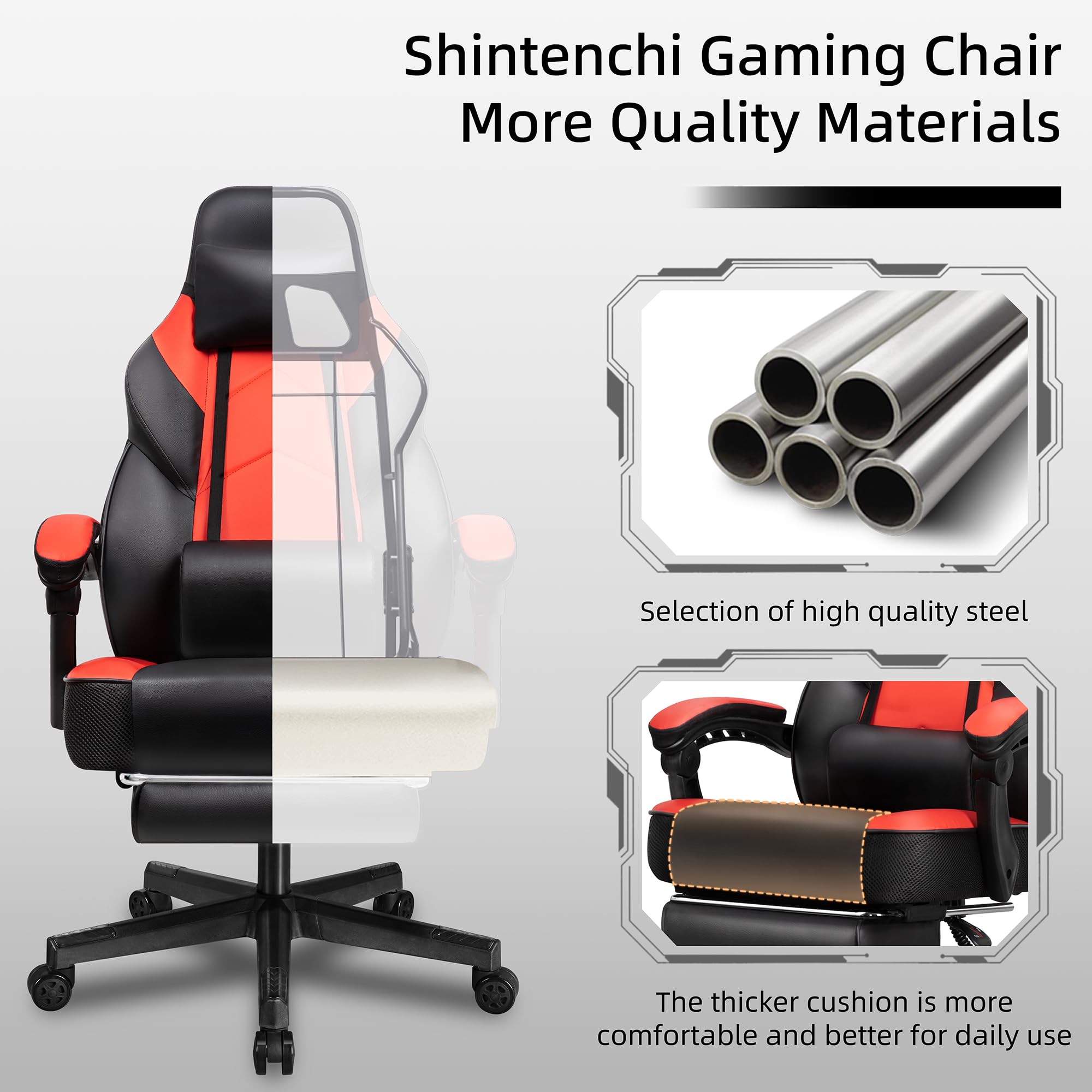 Shintenchi Gaming Chair,Video Game Chair with footrest and Massage Lumbar Support,Height Adjustable Game Chair with 360°Swivel Seat Ergonomic Computer Chair with Headrest for Office or Gaming(Blue)