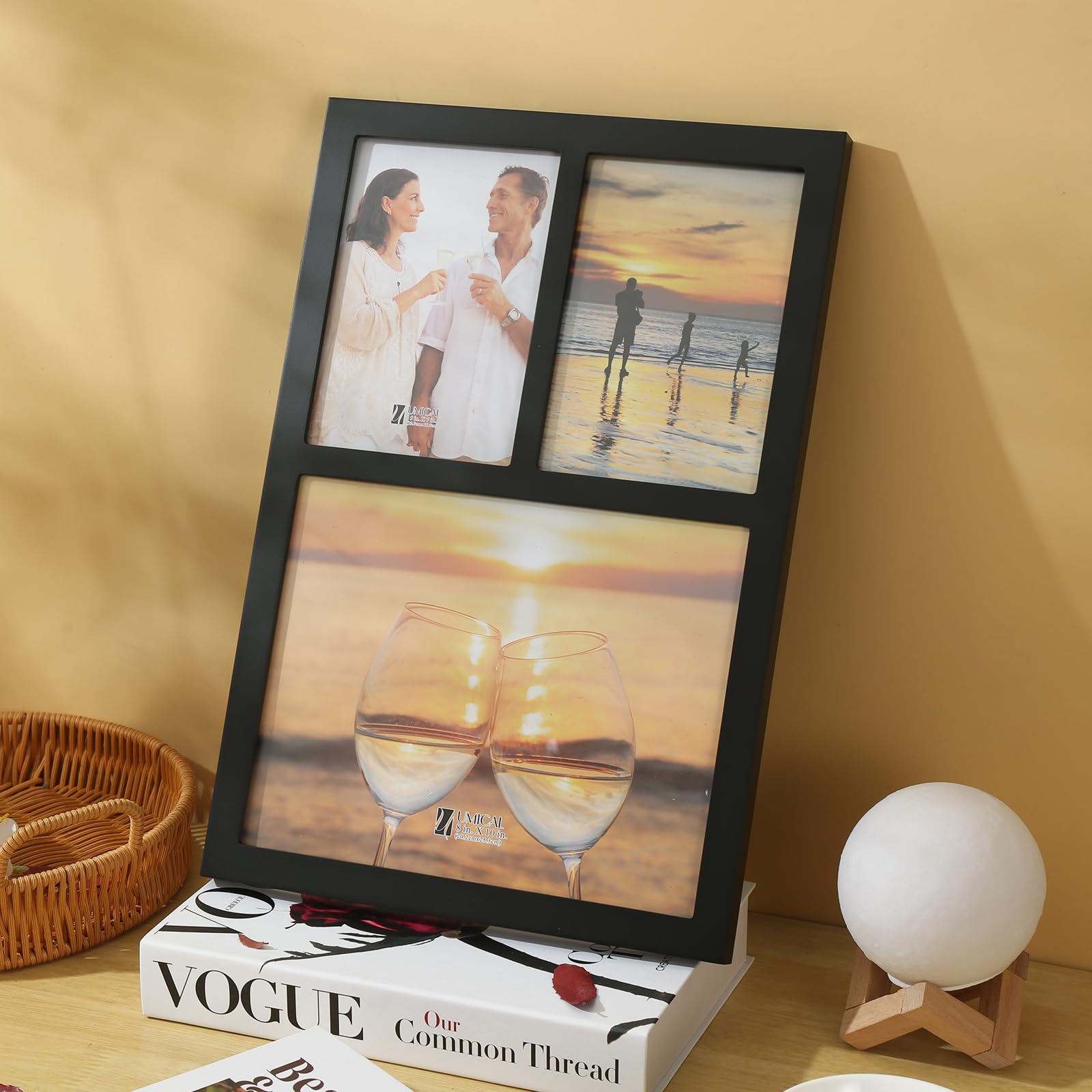 4x6 2-Opening Collage Frame Black Wood | Two 4x6 openings, shatter-resistant glass, tabletop & wall mount