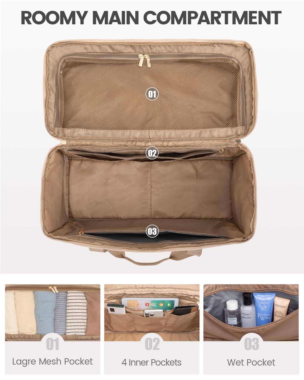 LOVEVOOK Travel Duffle Bag - Weekender & Overnight Bag with Toiletry & Wet Pocket, Carry-On Size, 3pc Set