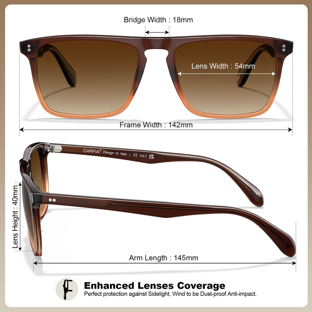 CARFIA Retro Polarized Sunglasses for Men UV Protection Hand-crafted Acetate Frame Fashion Cool Sun Glasses CA53572