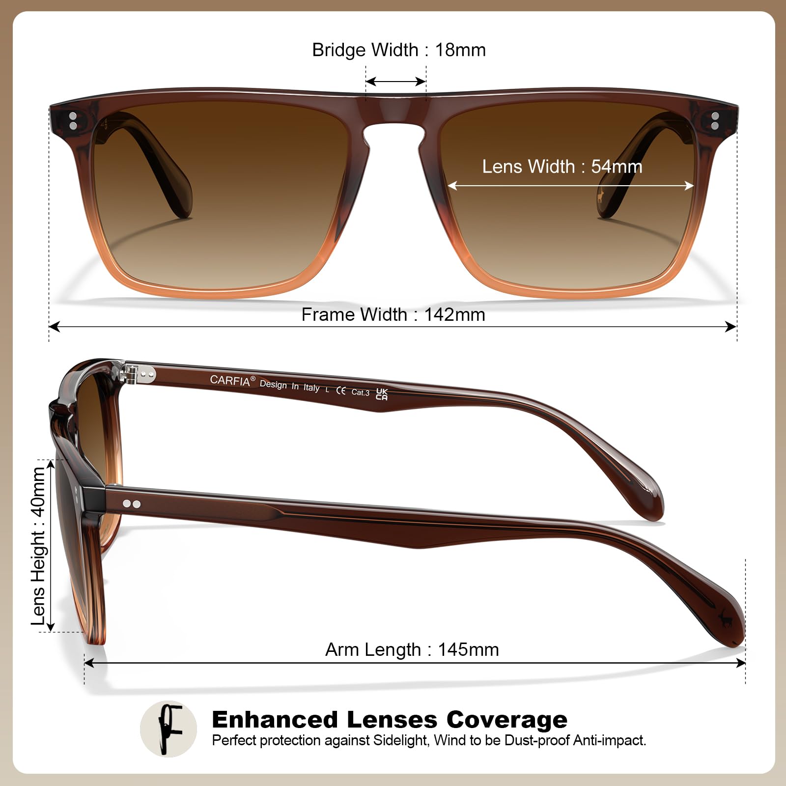 CARFIA Retro Polarized Sunglasses for Men UV Protection Hand-crafted Acetate Frame Fashion Cool Sun Glasses CA53572