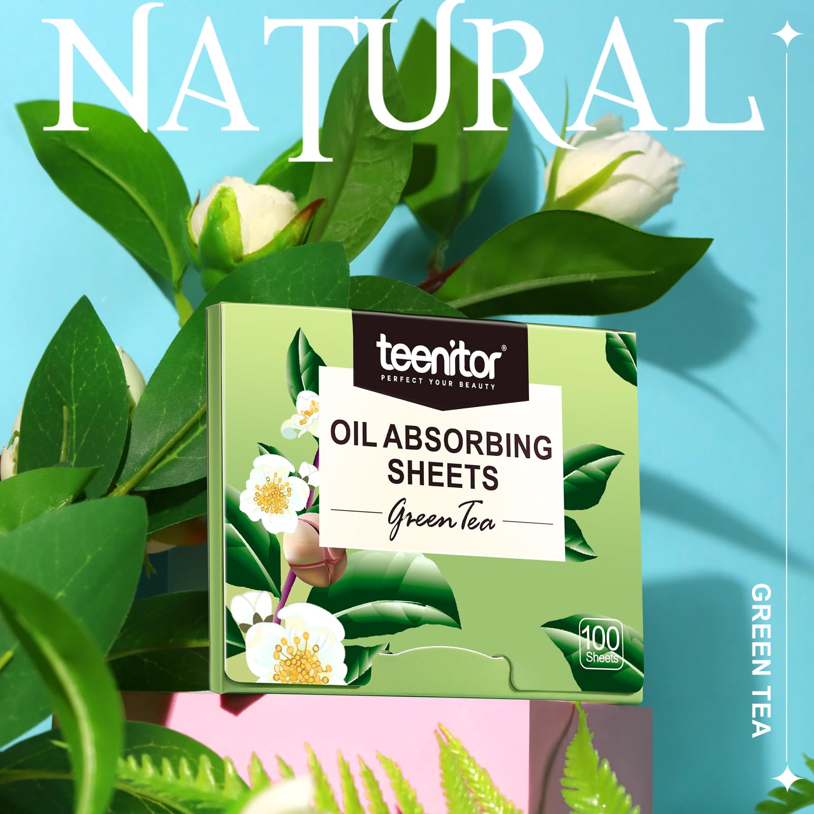 Teenitor Oil Blotting Sheets for Face, 100 Sheets Green Tea Oil Absorbing Tissues Paper, Large 10cmx7cm Oil Blotters