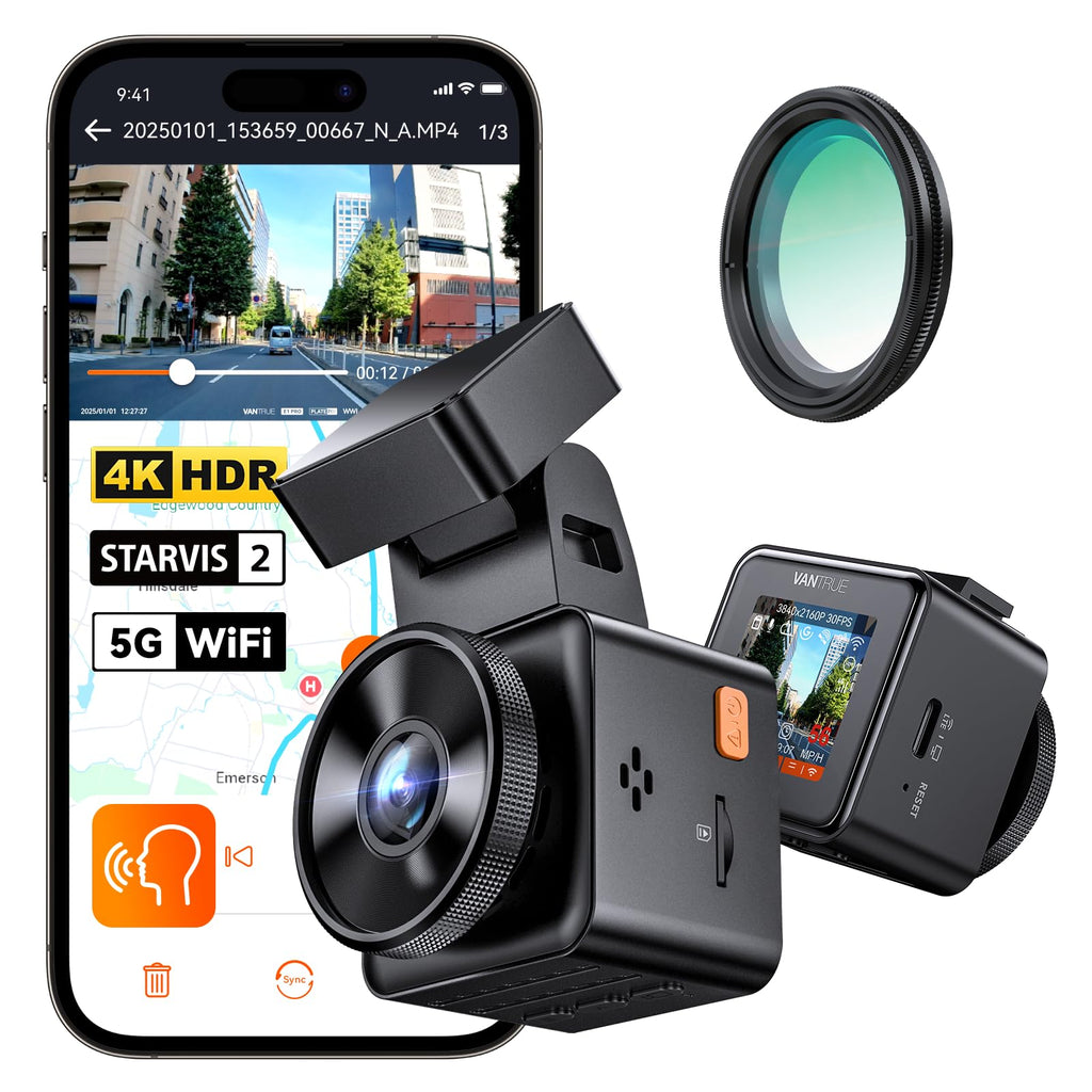 Vantrue E1 Pro 4K Mini Dash Cam Front - STARVIS 2 Night Vision with PlatePix™, HDR Car Camera, Built-in 5.8G WiFi GPS, Voice Control, 24/7 Buffered Parking Mode, Support 1TB Max