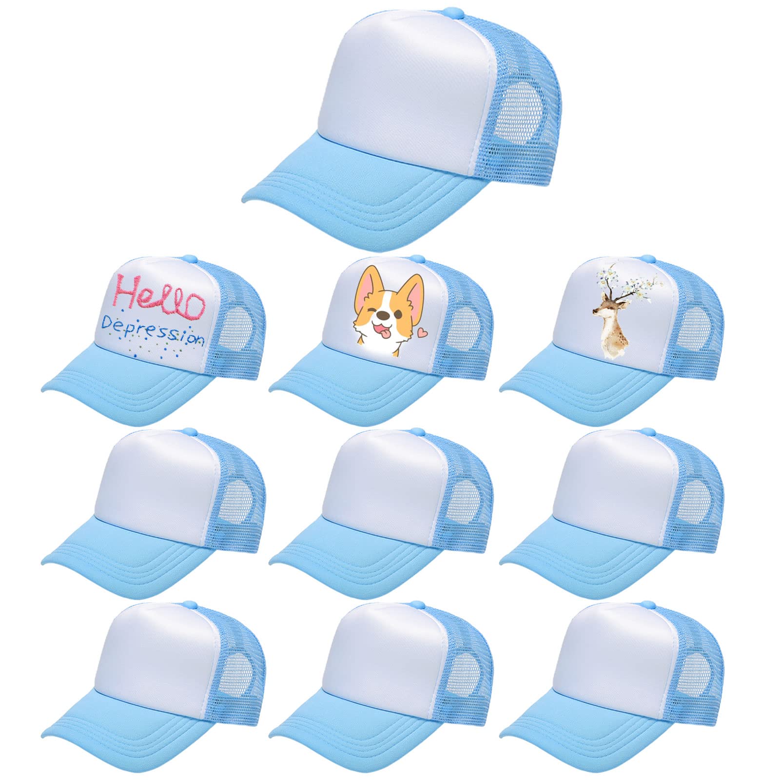 10 Pack Kids Trucker Hats Boys Girls Colorful Baseball Hats Adjustable Sublimation Blank Mesh Plain Baseball Caps