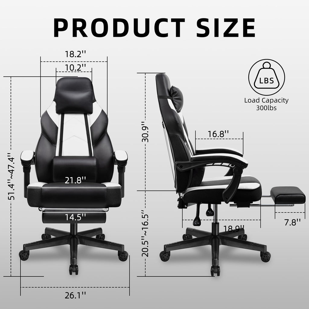 Shintenchi Gaming Chair,Video Game Chair with footrest and Massage Lumbar Support,Height Adjustable Game Chair with 360°Swivel Seat Ergonomic Computer Chair with Headrest for Office or Gaming(Blue)