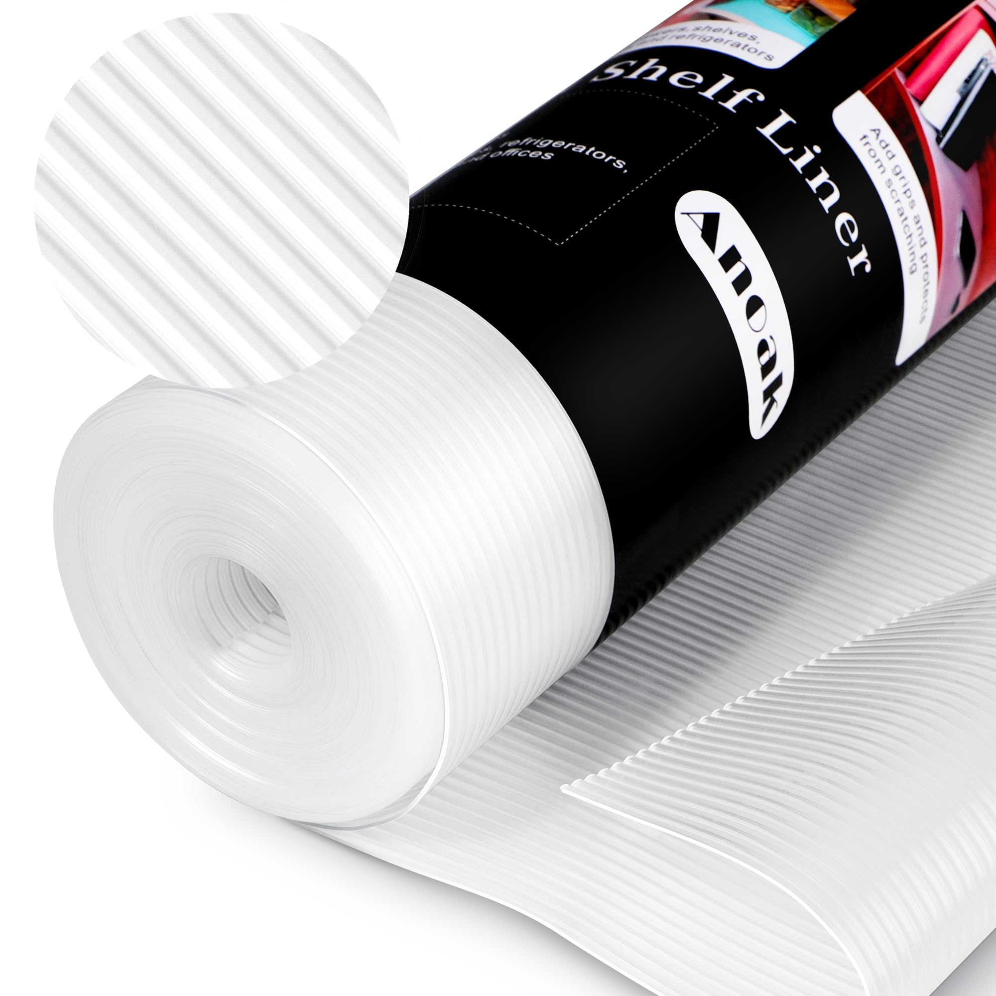 Anoak Shelf Liner Cabinet Liner, Non Adhesive Drawer Liner, Washable 12 Inch x 10 FT(120 Inch) Waterproof Durable Non-Slip Shelf Liner for Kitchen, Drawer, Refrigerator Stripe Clear