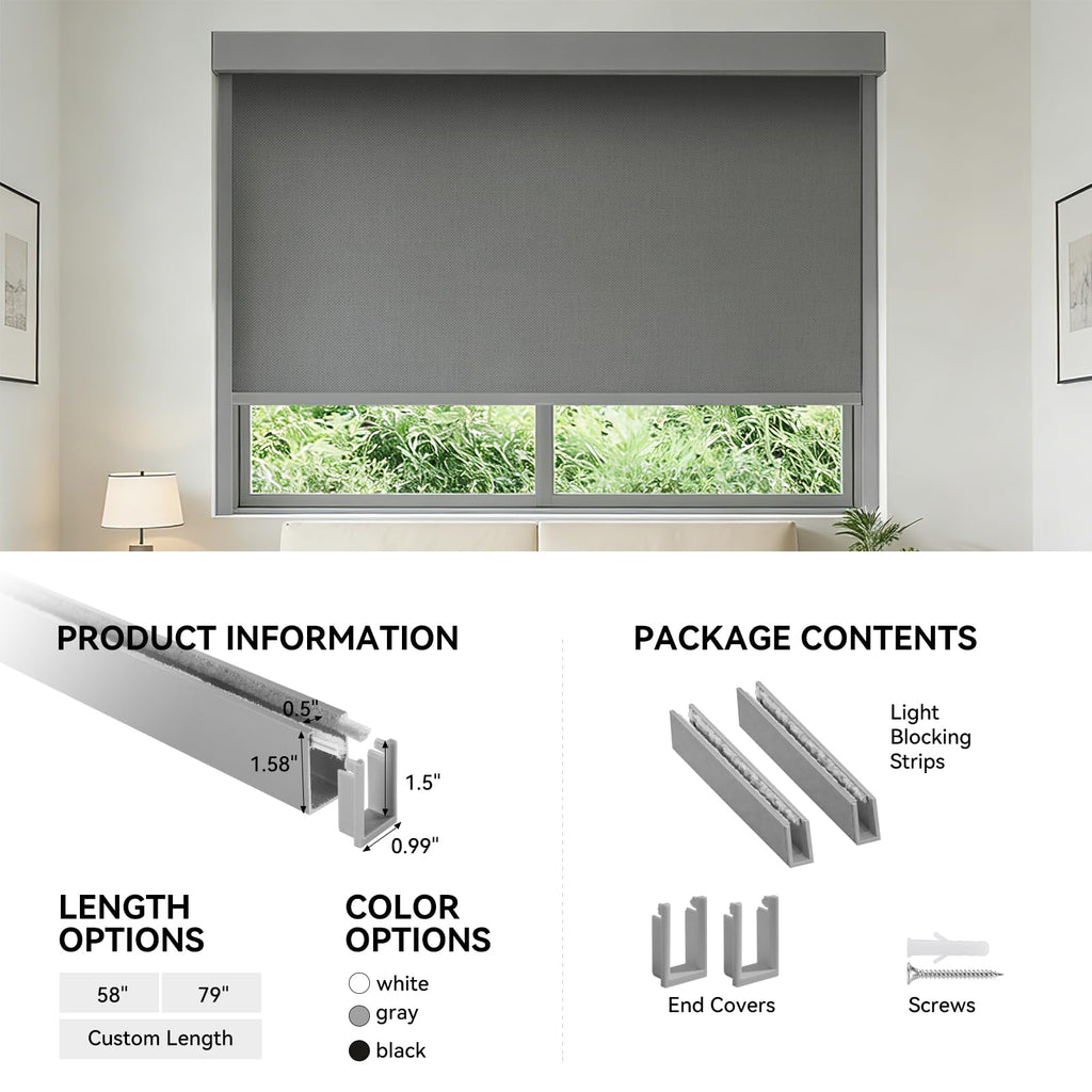 ZSTARR PVC Light Blockers Blackout Light Blockers Side Tracks for Window Shades Blinds Side Tracks for Blackout Shades Easy to Install Light Blocking Strips for Bedroom (Black, 58",2Pcs)