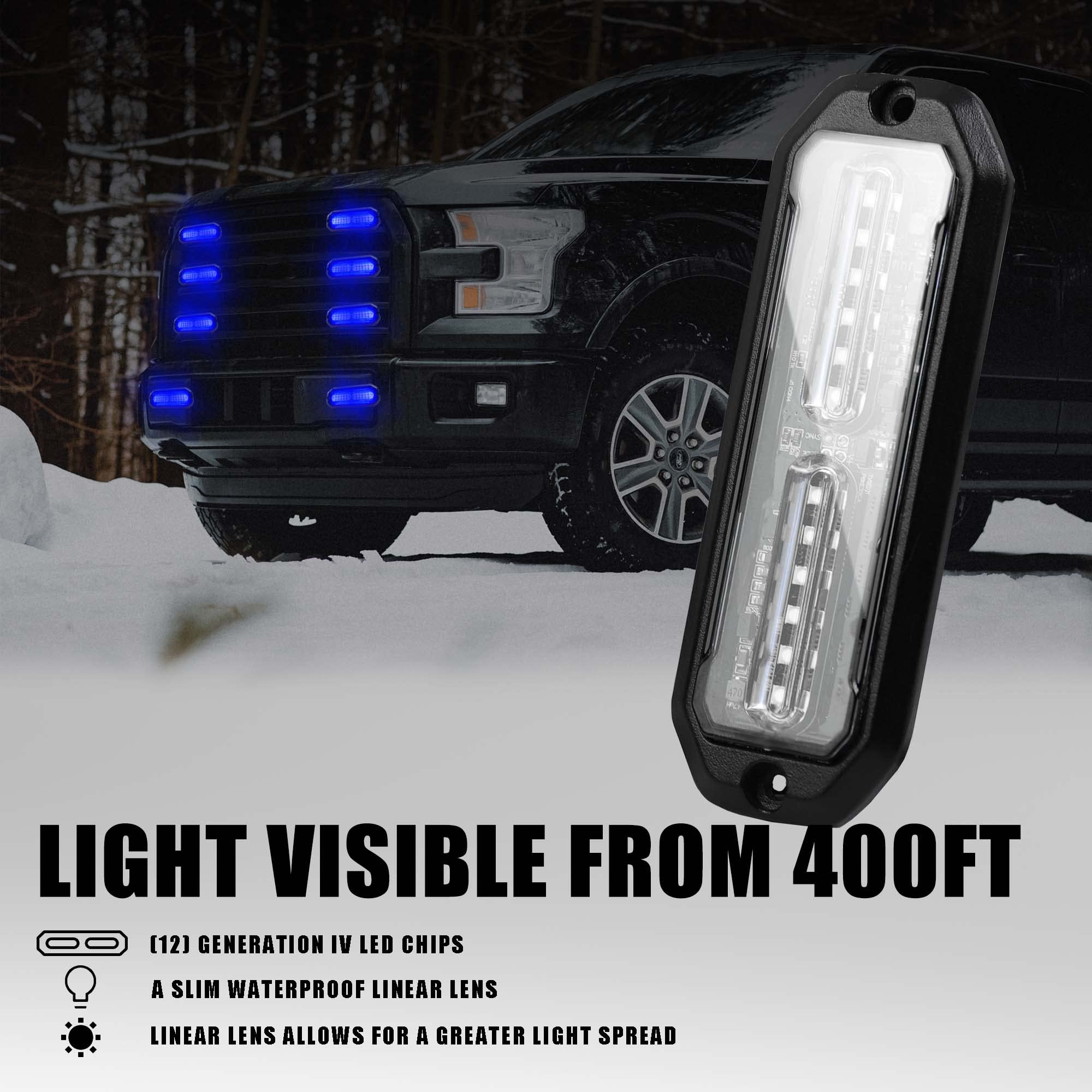 WINECO Amber led strobe lights for trucks 8pcs 12-LED Surface Mount Flashing Strobe Lights kit for Trucks Car Vehicles LED Mini Grille Grill Strobe Light Head Emergency Hazard Warning lights