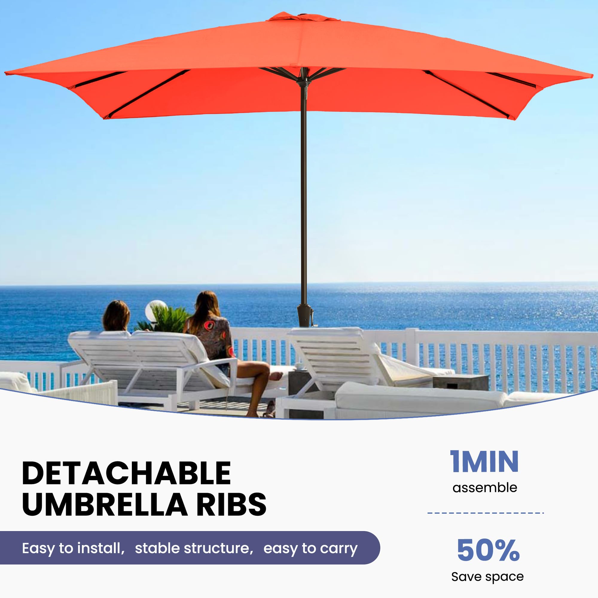 Ayge 6.5x10FT Rectangular Patio Umbrella Outdoor Table Umbrella w/Push Button Tilt & Crank Rectangle Market Umbrella UV Protection for Garden,Deck,Lawn,Yard & Pool,Beige