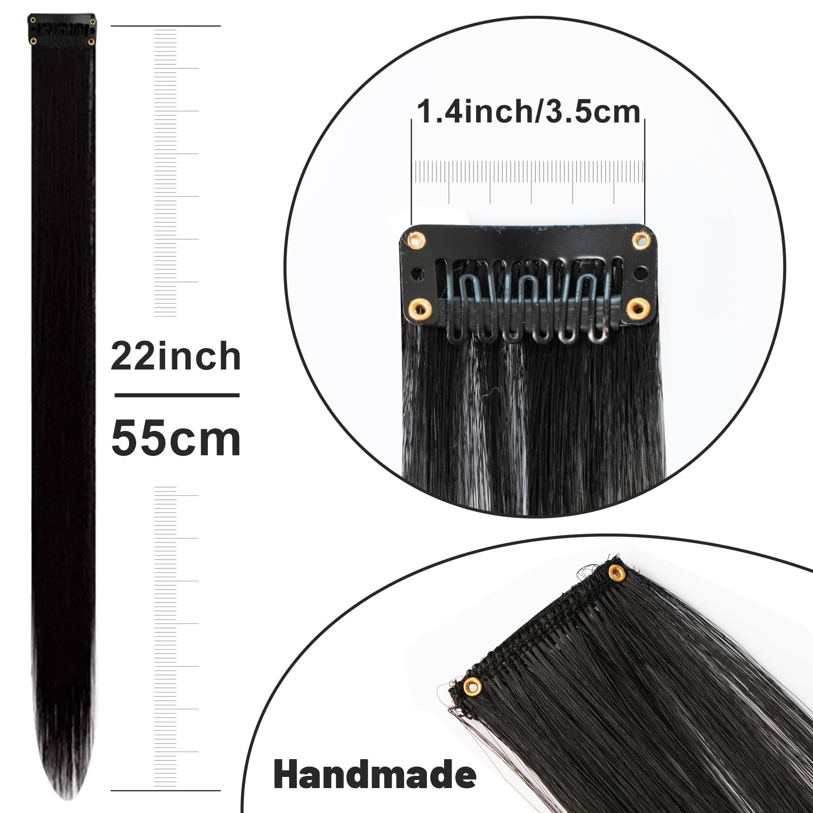 22 inch Colored Hair Extensions,Colorful Clip in Long Straight Synthetic Hair Extensions,Color Party Highlights Hairpieces for Women Girls Cosplay Styling(10 PCS Black)