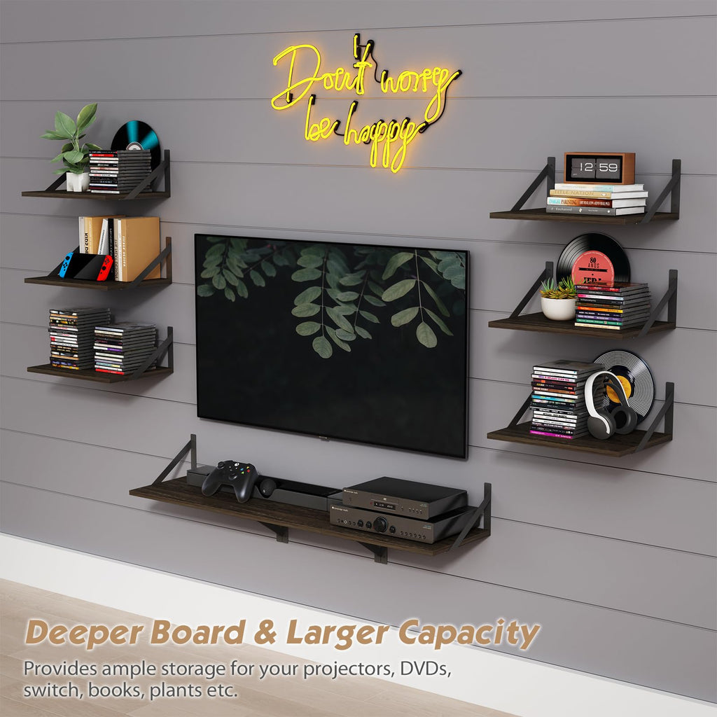 Forbena 12 Inch Deep Floating Shelves for Wall, Wide Black Wall Mounted Shelves for Bedroom Office Books Plants, Large Hanging Shelf for Living Room Bathroom Kitchen Closet Pantry Storage (3-Pack)