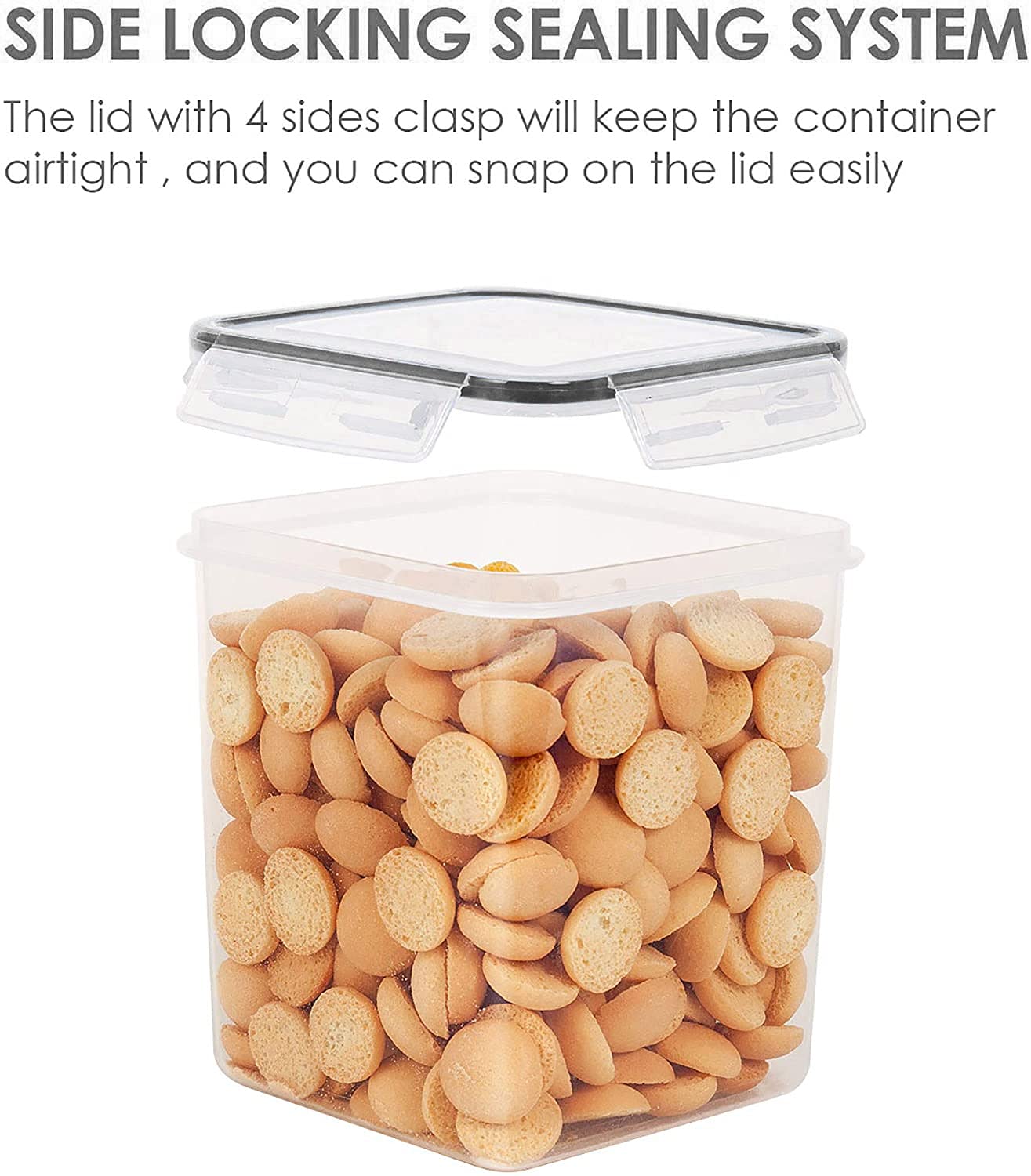 Vtopmart Food Storage Containers 2.5L / 84.5oz, 4 Pieces BPA Free Plastic Airtight Canister for Flour, Sugar, Baking Supplies, with 4 Measuring Cups and 24 Labels, Black