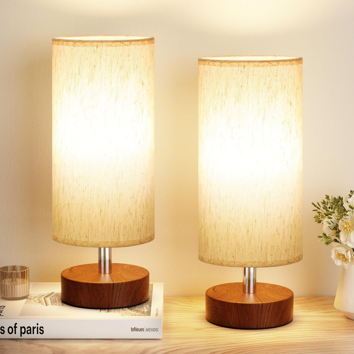 PartageiZ Small Table Lamp for Bedroom Set of 2 - Bedside Lamps for Night Stands, Minimalist Nightstand Light Lamp, Desk Lamps for Reading Room, Kids Room, Living Room, Office, Dorm